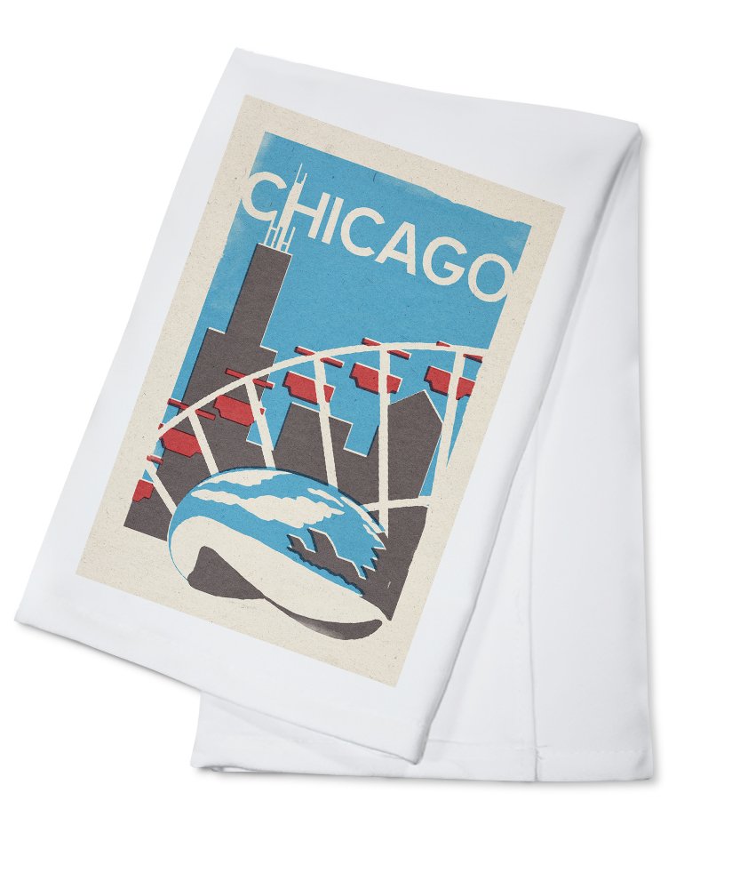 Chicago Illinois Woodblock Print 100% Cotton Tea Towel - Decorative Hand Towel for Kitchen, Bathroom & Home Decor - Perfect for Drying Dishes, Gift Giving and Farmhouse Style Decor