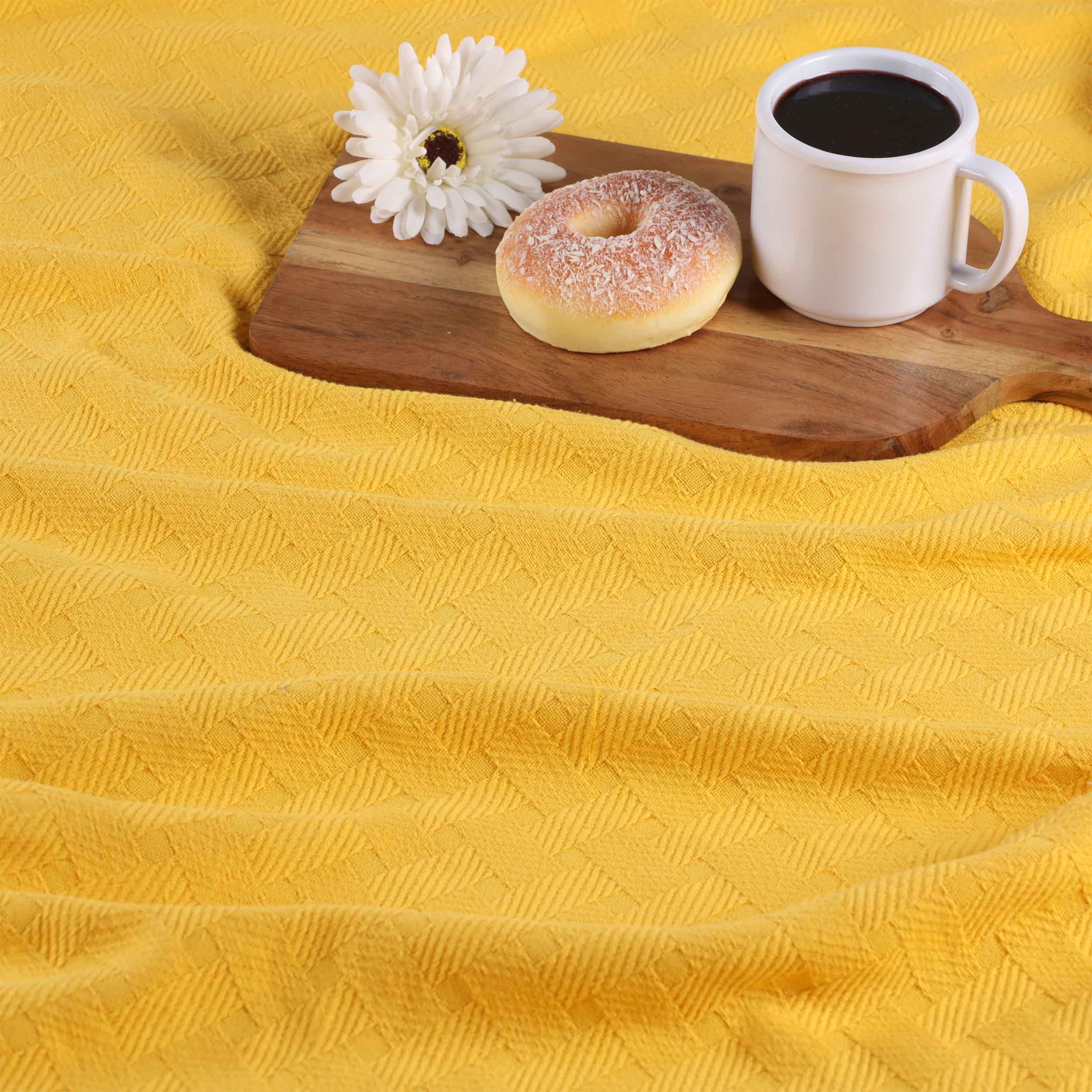 Soft Basketweave All-Season Cotton Bed Blanket & Sofa Throw - Lightweight Breathable Blanket for Bedroom, Living Room, Travel and Outdoor Use