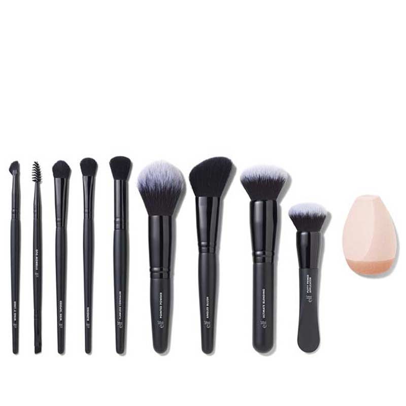 e.l.f. Ten Out Of Ten Makeup Brush Kit - 10 Piece Professional Makeup Brush Set for Foundation, Blending, Contouring & Eyeshadow - Perfect for Everyday Makeup & Professional Makeup Artists
