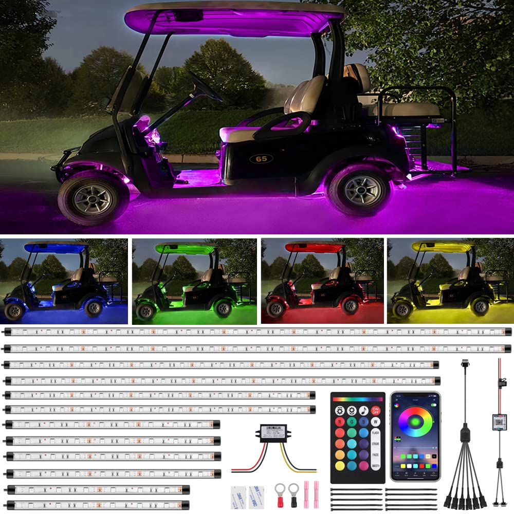 ROLiGHTiC 12-Piece Golf Cart Underglow LED Light Kit - Multi-Color RGB LED Strip Lights with Canopy, Wheel & Interior Lighting | RF/APP Remote Control | Built-in Voltage Reducer | Perfect for Night Golfing, Camping & Outdoor Events