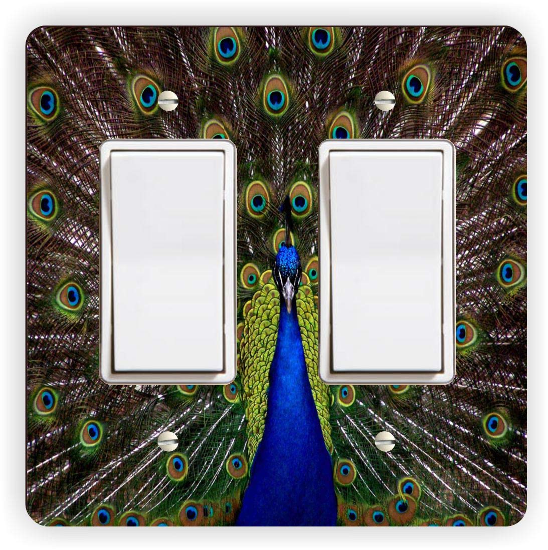 Blue Peacock Double Rocker Light Switch Cover - Decorative Switch Plate for Home & Office - Perfect for Living Room, Bedroom, and Kitchen Decor