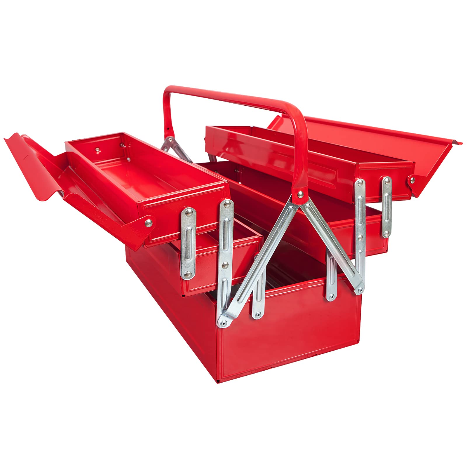 BIG RED 18-Inch Steel Toolbox with Locking Mechanism & 5 Cantilever Trays - Heavy Duty Portable Tool Organizer for Mechanics, DIY Enthusiasts - Perfect for Garage, Workshop & Job Site Organization