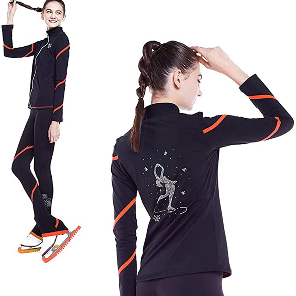 LIUHUO Figure Skating Spiral Jacket & Fleece Pants Set for Girls and Women - Warm Yellow Winter Training Outfit for Ice Skating, Gymnastics & Cold Weather Activities