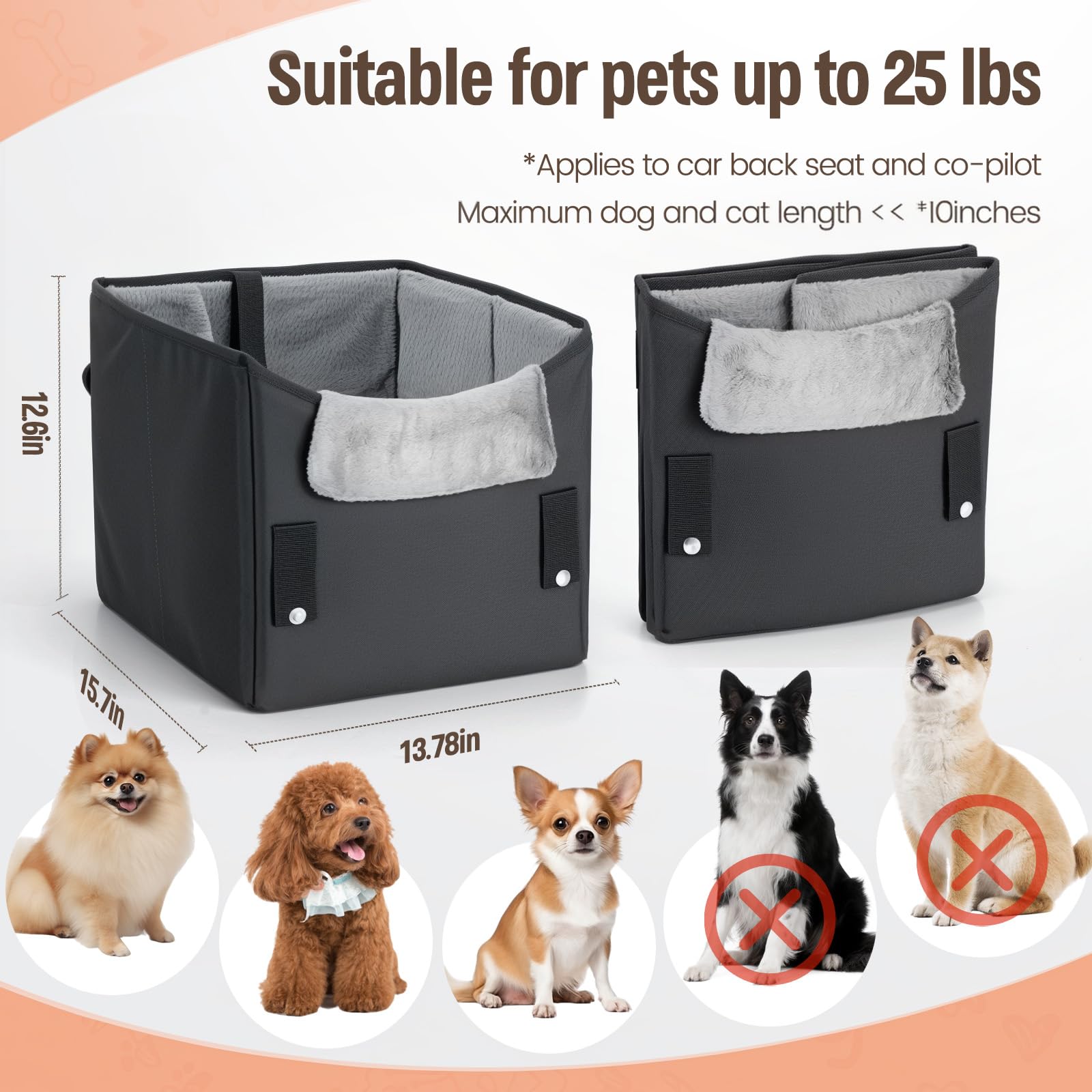 Premium Dog Car Seat for Small & Medium Dogs - Portable Pet Booster Seat with Safety Harness & Thick Cushion - Supports Pets Up to 25lbs (Black) - Perfect for Road Trips, Vet Visits & Daily Commutes