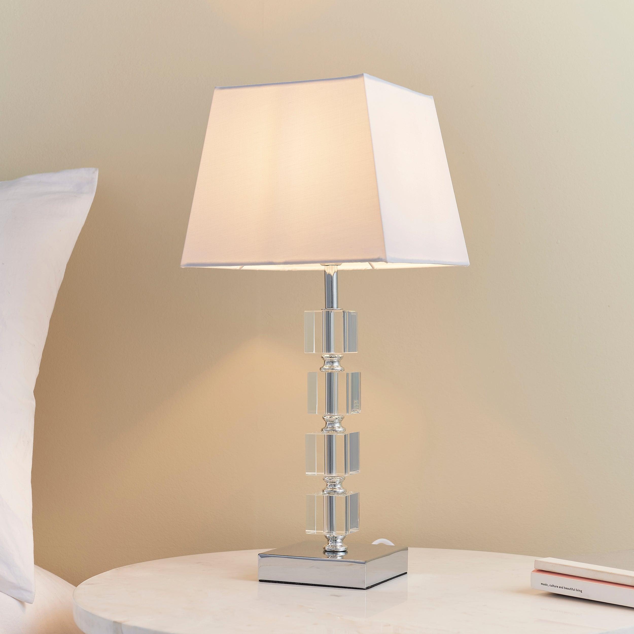 Endon Murford Clear Acrylic Table Lamp with White Shade - Modern Bedside & Living Room Lighting for Home Office Decor