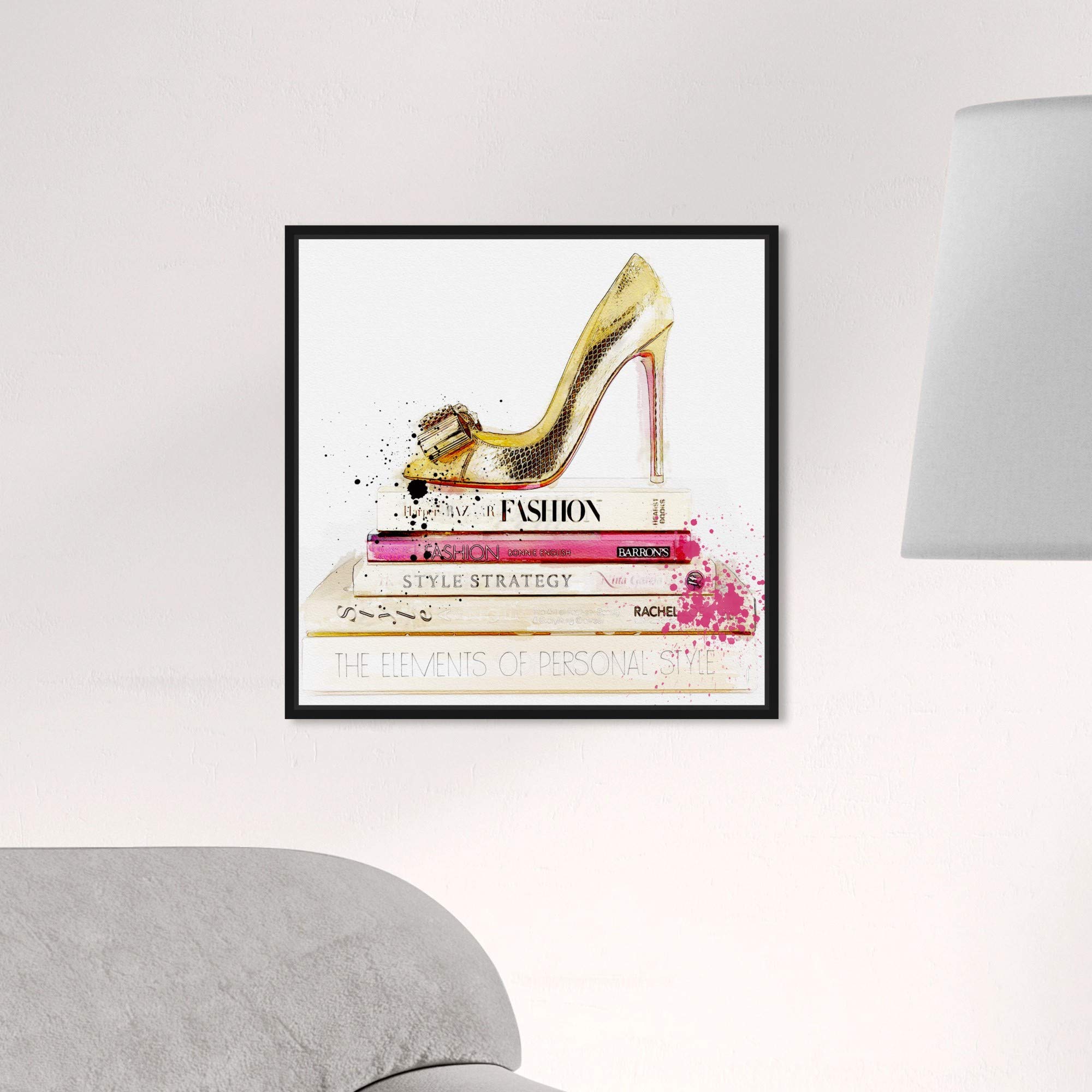 Oliver Gal Framed Abstract Shoe & Fashion Book Art Print - 16x16 Inches Gold Wall Decor for Living Room, Bedroom, or Office