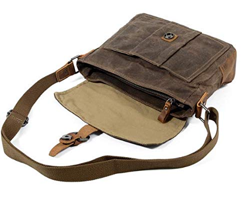 Men's Vintage Waxed Canvas Leather Messenger Bag - 10 Inch Waterproof Crossbody Shoulder Bag for Work, Travel & Everyday Use