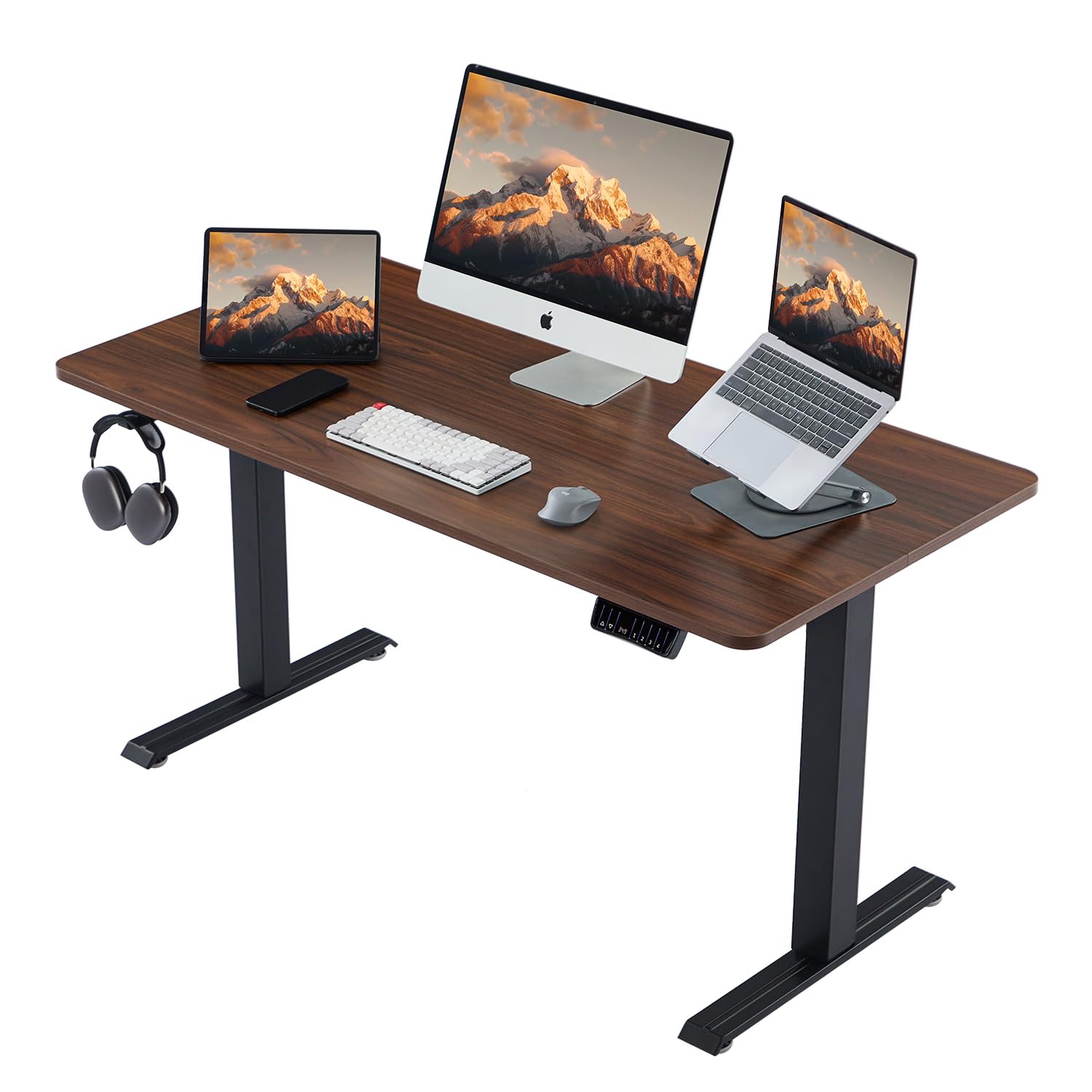 Electric Standing Desk 48 x 24 Inches - Height Adjustable Home Office Desk with 4 Memory Settings, Dark Walnut Desktop & Black Frame - Perfect for Remote Work, Gaming & Study Setup