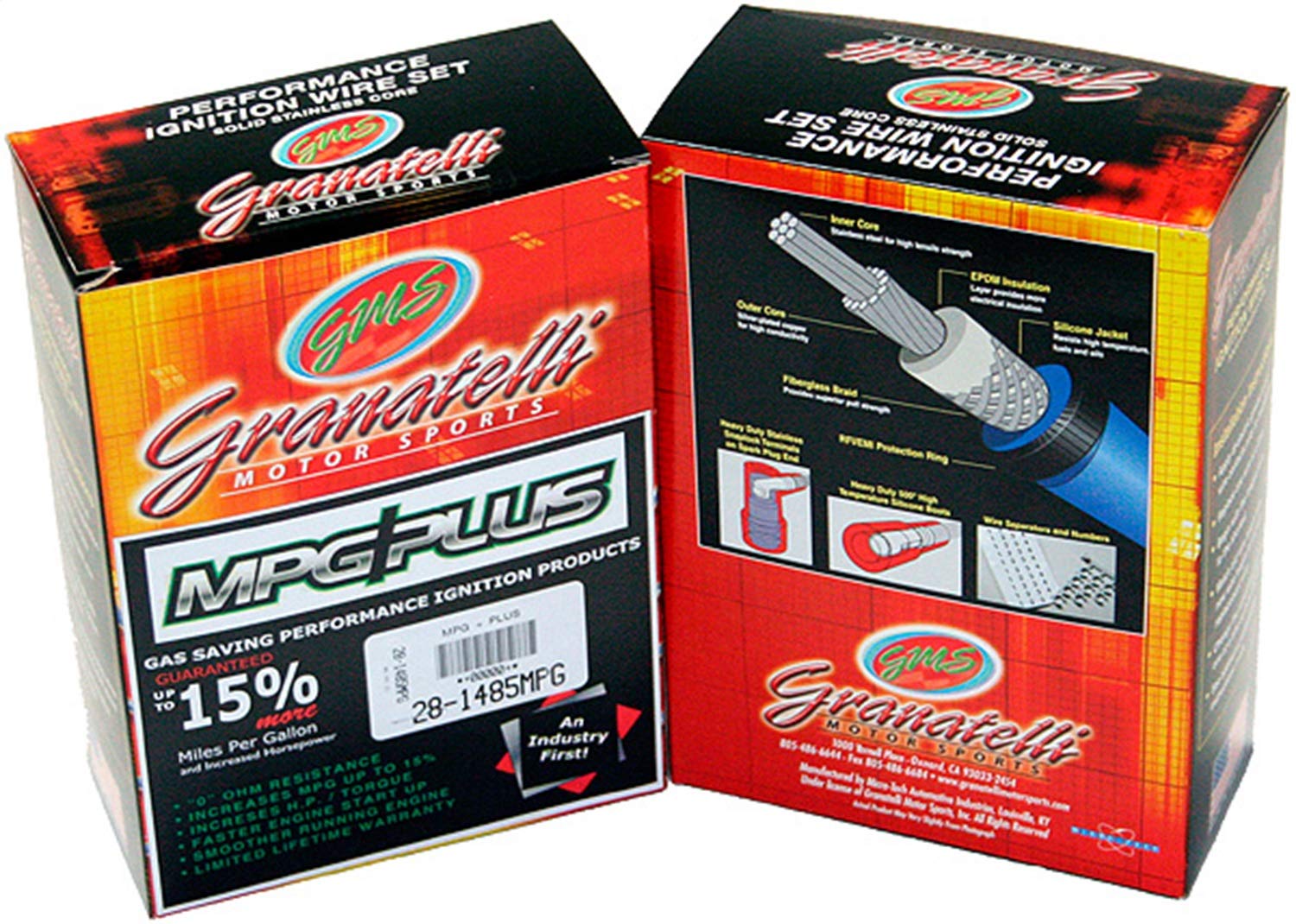 Granatelli Motorsports 28-1409S-R Red Performance Spark Plug Wires - 0 Ohm Resistance, Silicone Boots, 8mm Fiberglass-Reinforced Braid - High-Performance Ignition Upgrade for Cars, Trucks & Racing Vehicles