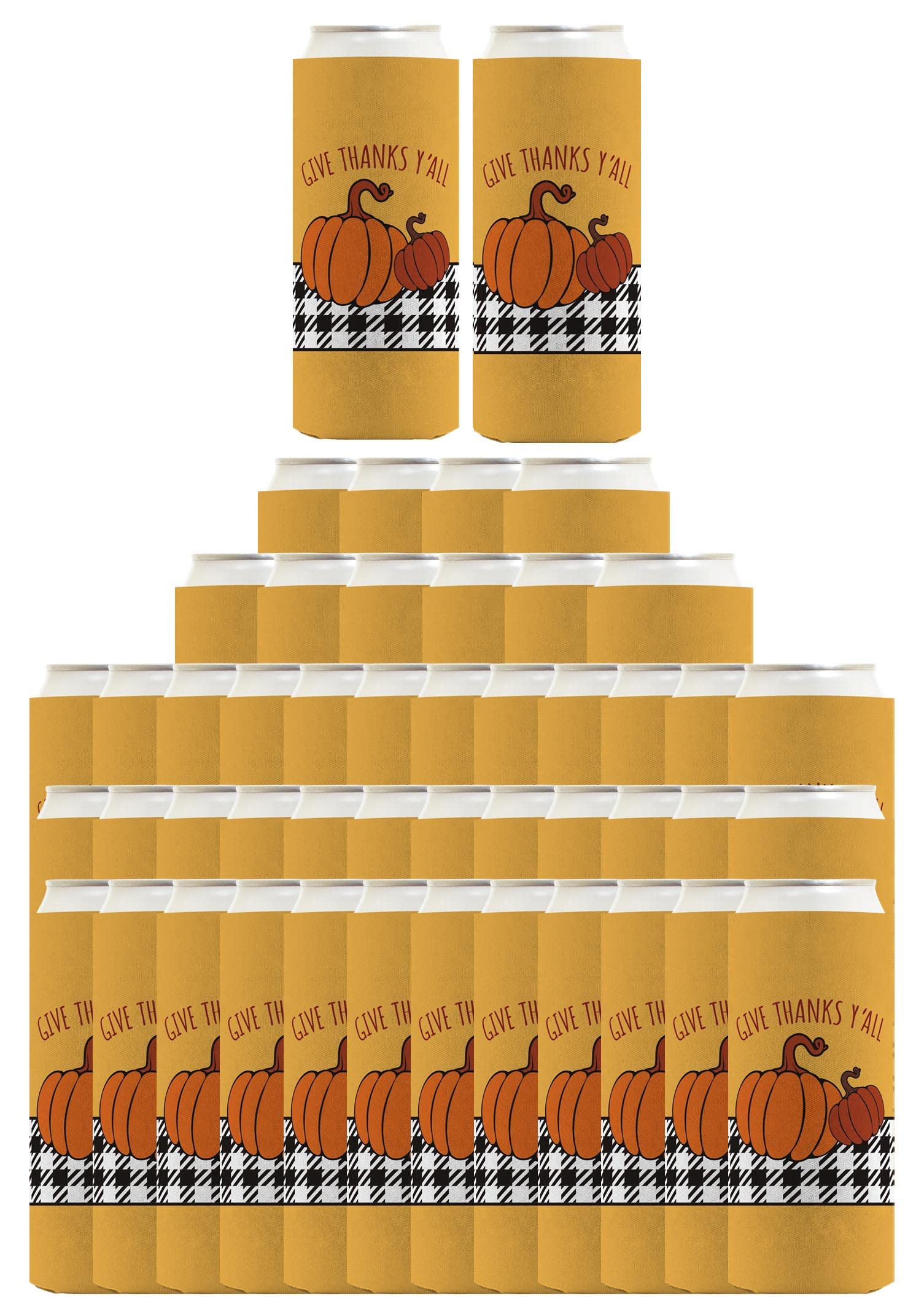 48-Pack Ultra Slim White Can Coolers - Thanksgiving Fall Party Decorations with 'Give Thanks Y'all' Design | Perfect for Holiday Gatherings, Tailgates & Seasonal Celebrations