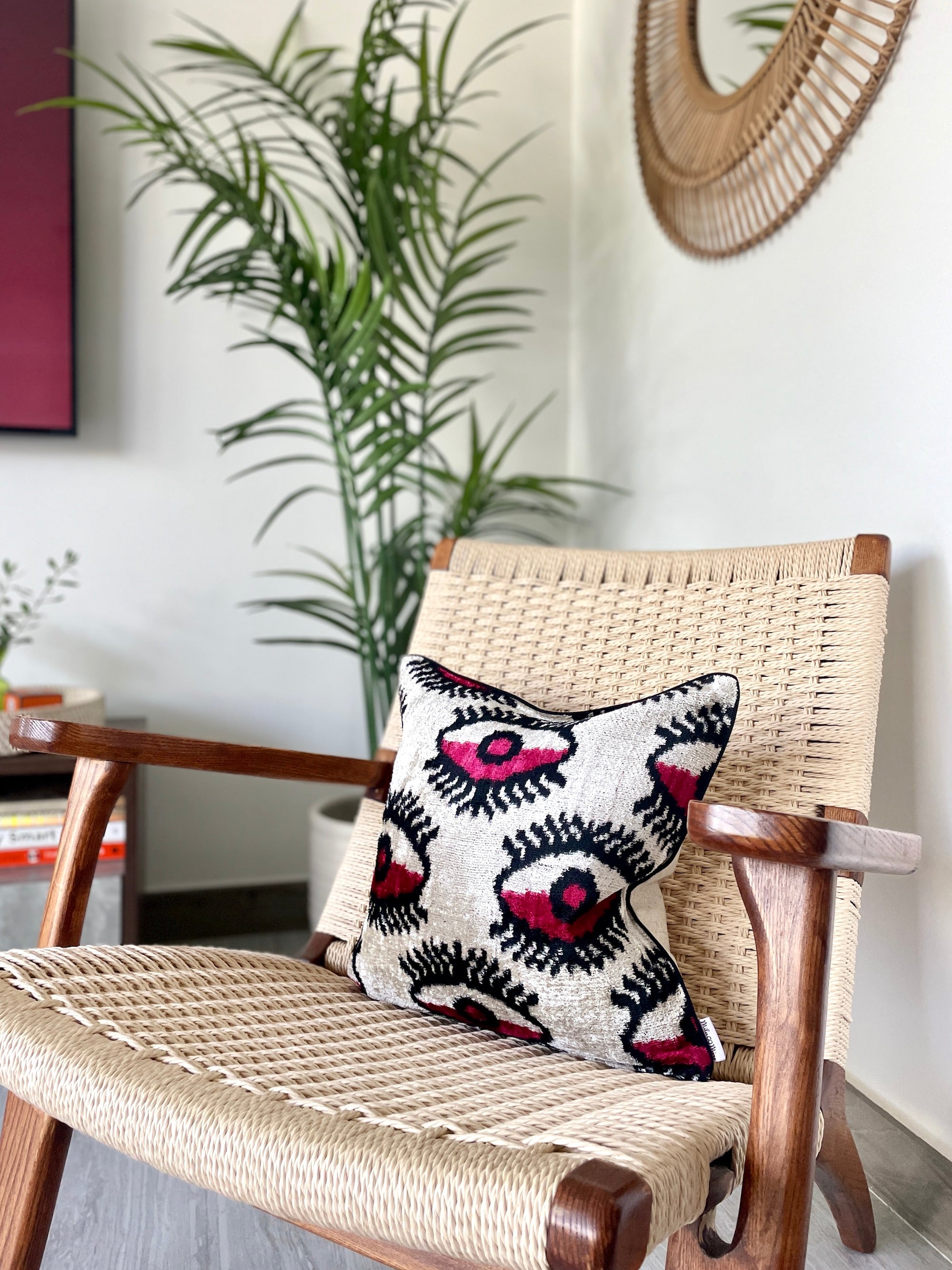 Luxury Velvet Ikat Cushion Cover - Boho Chic Decorative Throw Pillow Case for Sofa, Bed & Home Decor - Perfect for Living Room, Bedroom & Nursery Accents