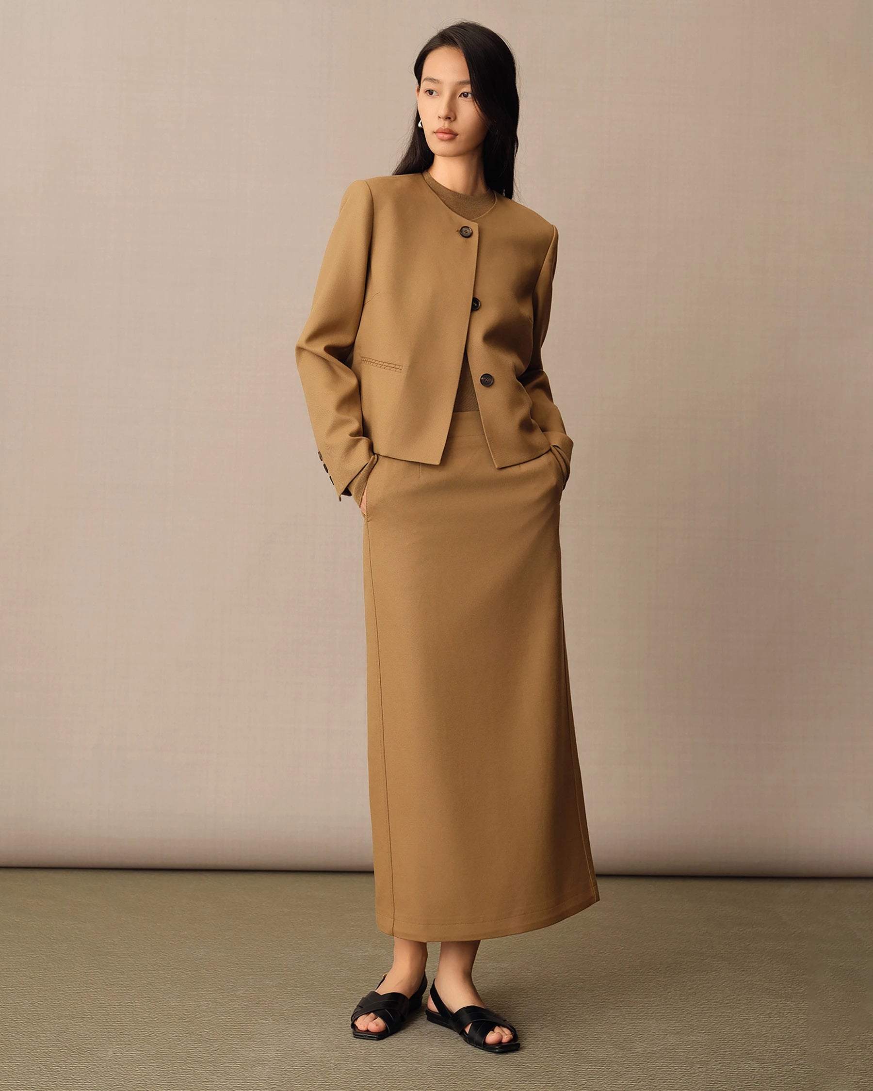 Women's Long Wool Pencil Skirt - Classic Slim Fit Office Work Skirt for Professional Women, Winter Warm Business Formal Attire