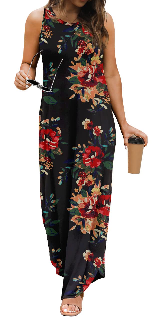 GRECERELLE Women's Casual Long Sleeveless Maxi Dress with Double Slits - Perfect for Beach Vacations, Summer Parties & Boho Chic Outfits