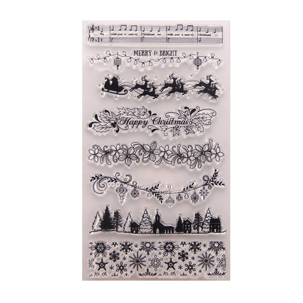 Christmas Tree & Elk Clear Rubber Stamps for Scrapbooking, Card Making, and Photo Albums – Festive Snowflake Border Designs – Perfect for Holiday DIY Crafts, Gift Wrapping, and Christmas Decorations