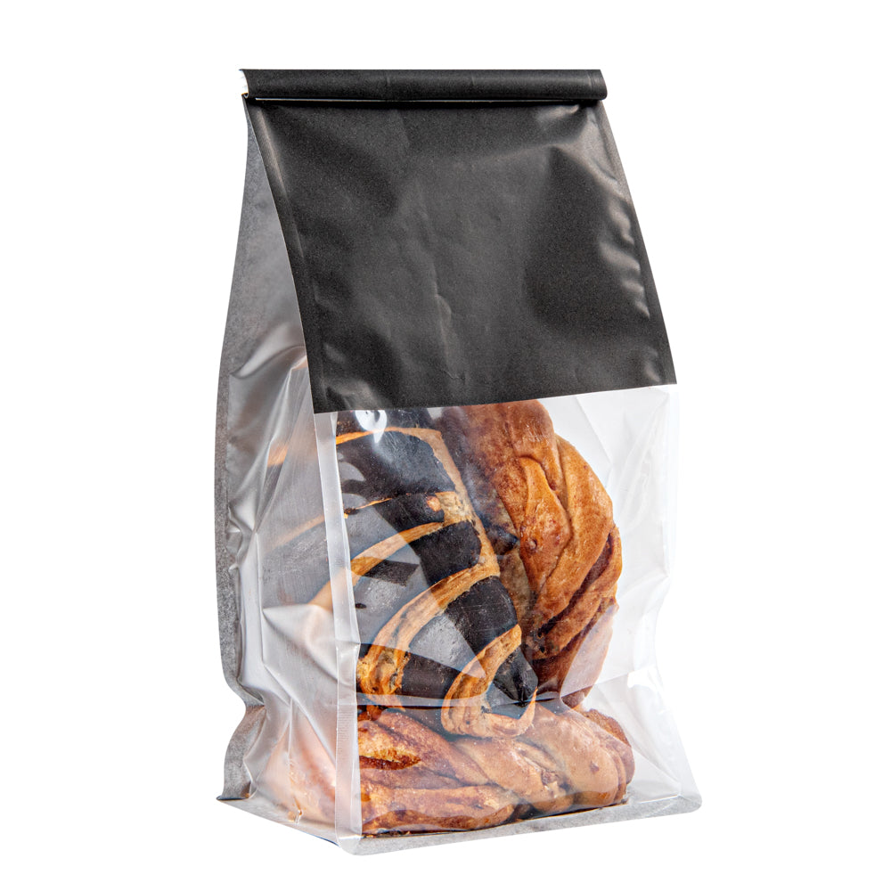 Premium Black Cotton Paper Tin Tie Bags with Clear Window - 5x4x11.25 Inches (100 Count) - Ideal for Coffee Beans, Loose Leaf Tea & Bulk Food Storage
