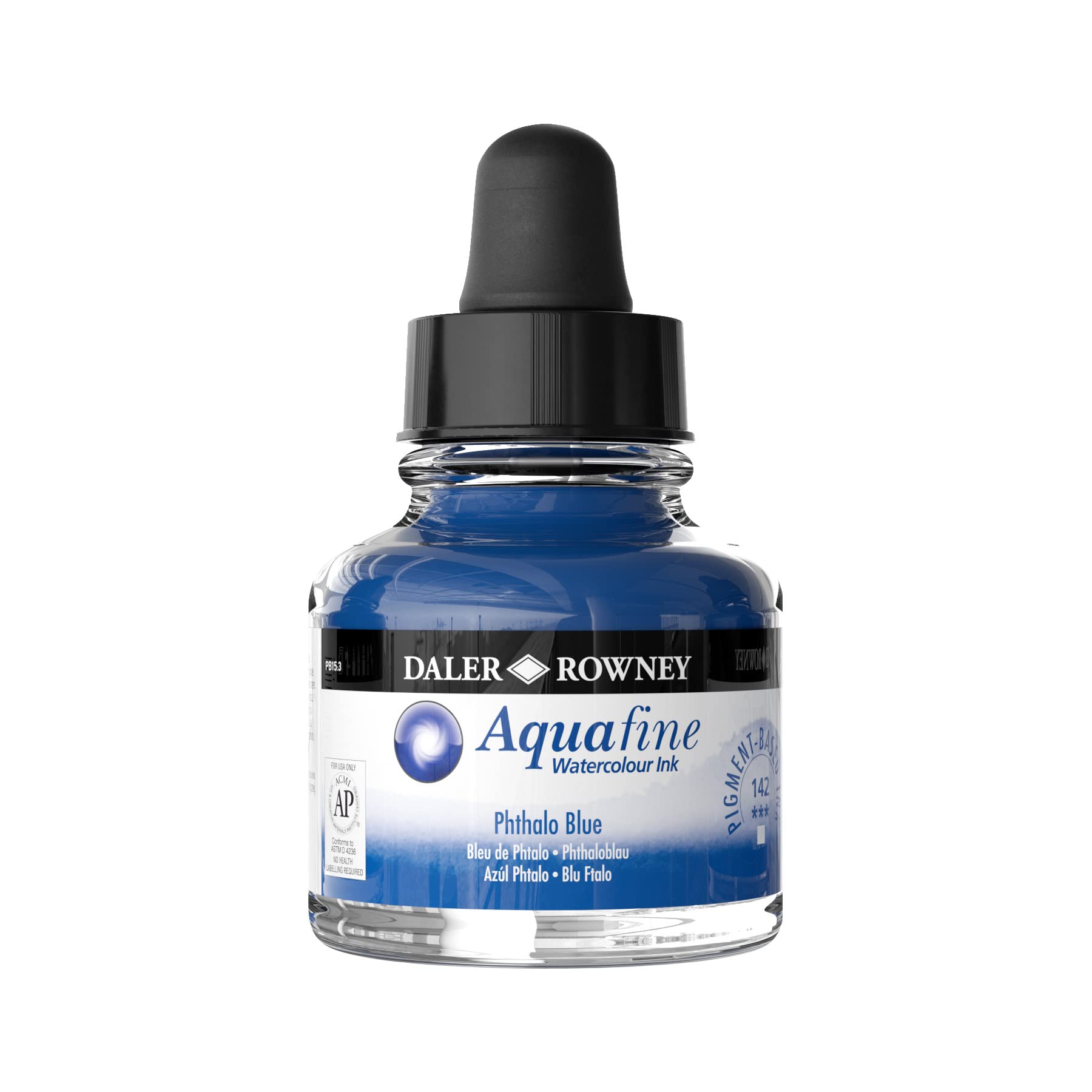 Premium Daler-Rowney Aquafine Watercolor Ink - Phthalo Blue 29.5ml | Professional Liquid Watercolor Paint for Artists & Students | Works with Brushes, Pens, Airbrushes & Markers | Ideal for Watercolor Painting, Calligraphy, Illustration & Mixed Media Art