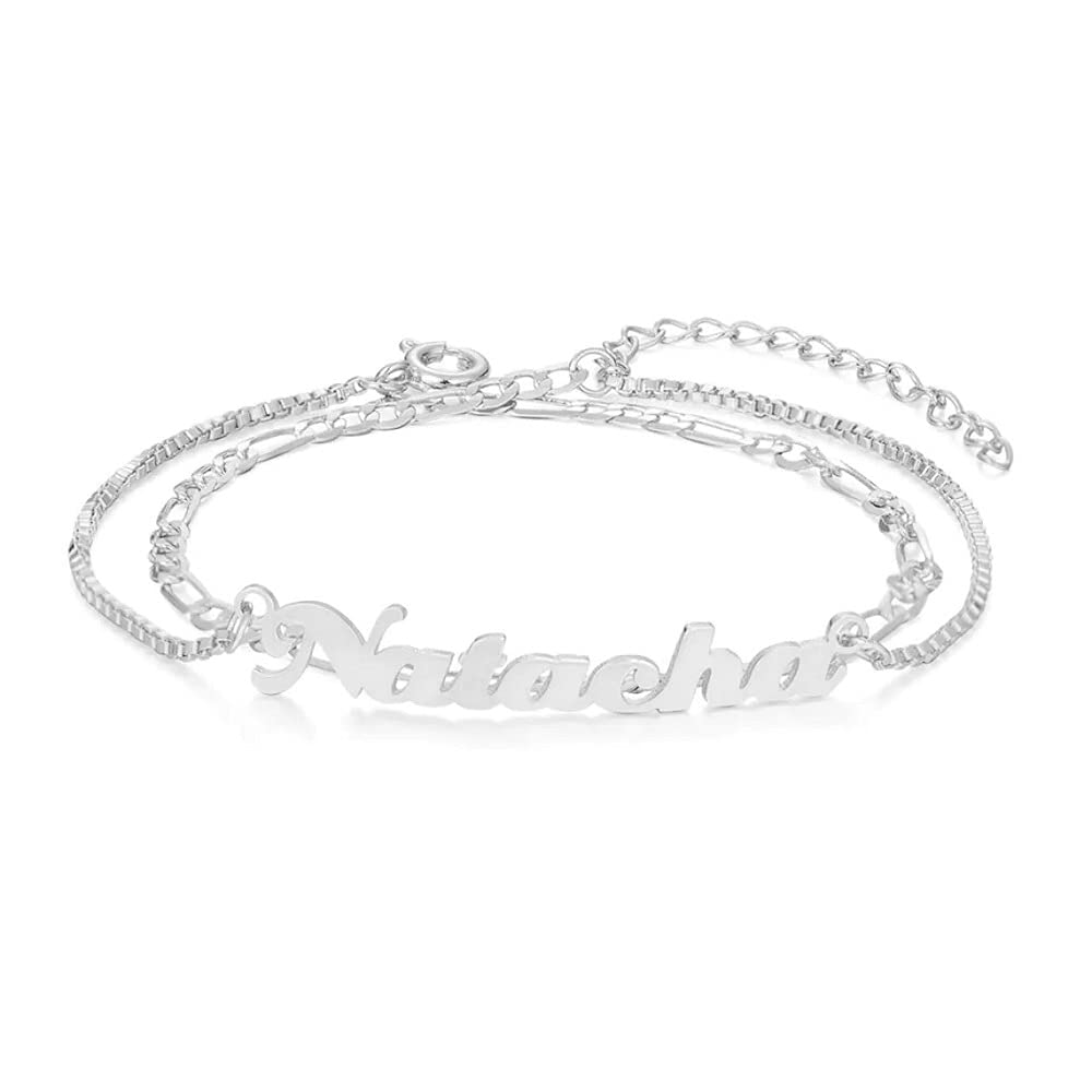 Double Layer Figaro & Box Chain Anklet for Women - Personalized Name Anklet in Gold, Silver, Rose Gold & Sterling Silver - Perfect Gift for Anniversary, Birthday & Beach Wear