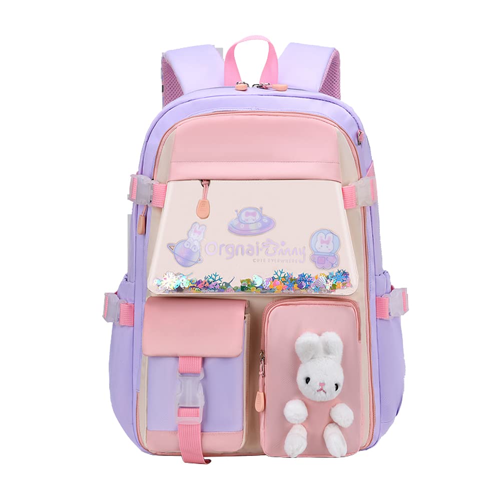 Cute Bunny Backpack for Girls - Kawaii Rabbit School Backpack with Large Capacity & Multiple Pockets, Stylish Bookbag for School, Travel, and Everyday Use | Perfect Gift for Kids & Teens