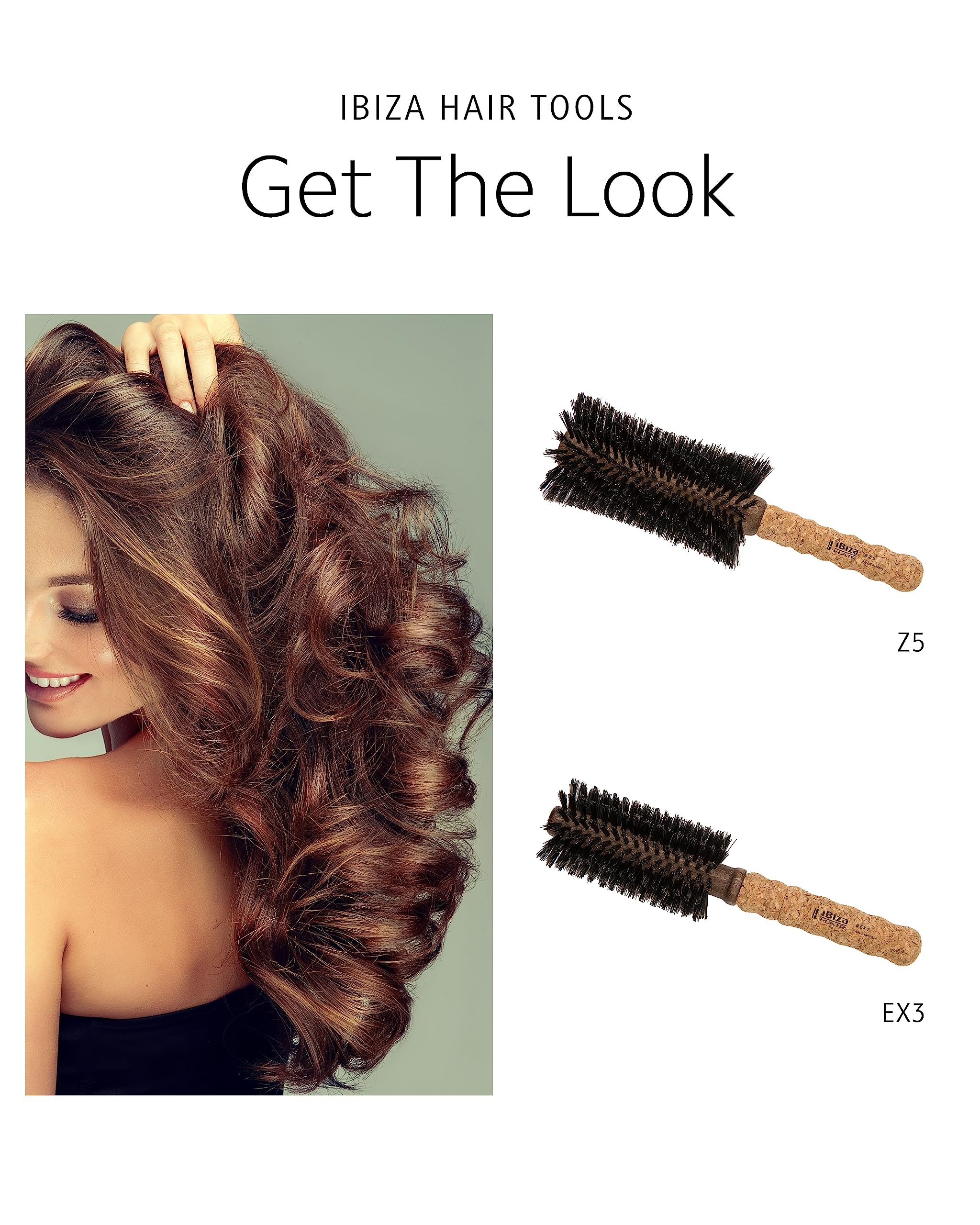 Ibiza Hair Round Boar Bristle Brush (EX Series) - Lightweight Reinforced Bristles & Cork Handle for Shine & Texture - Best for Medium to Long Hair Styling - Perfect for Salon, Home Use & Travel