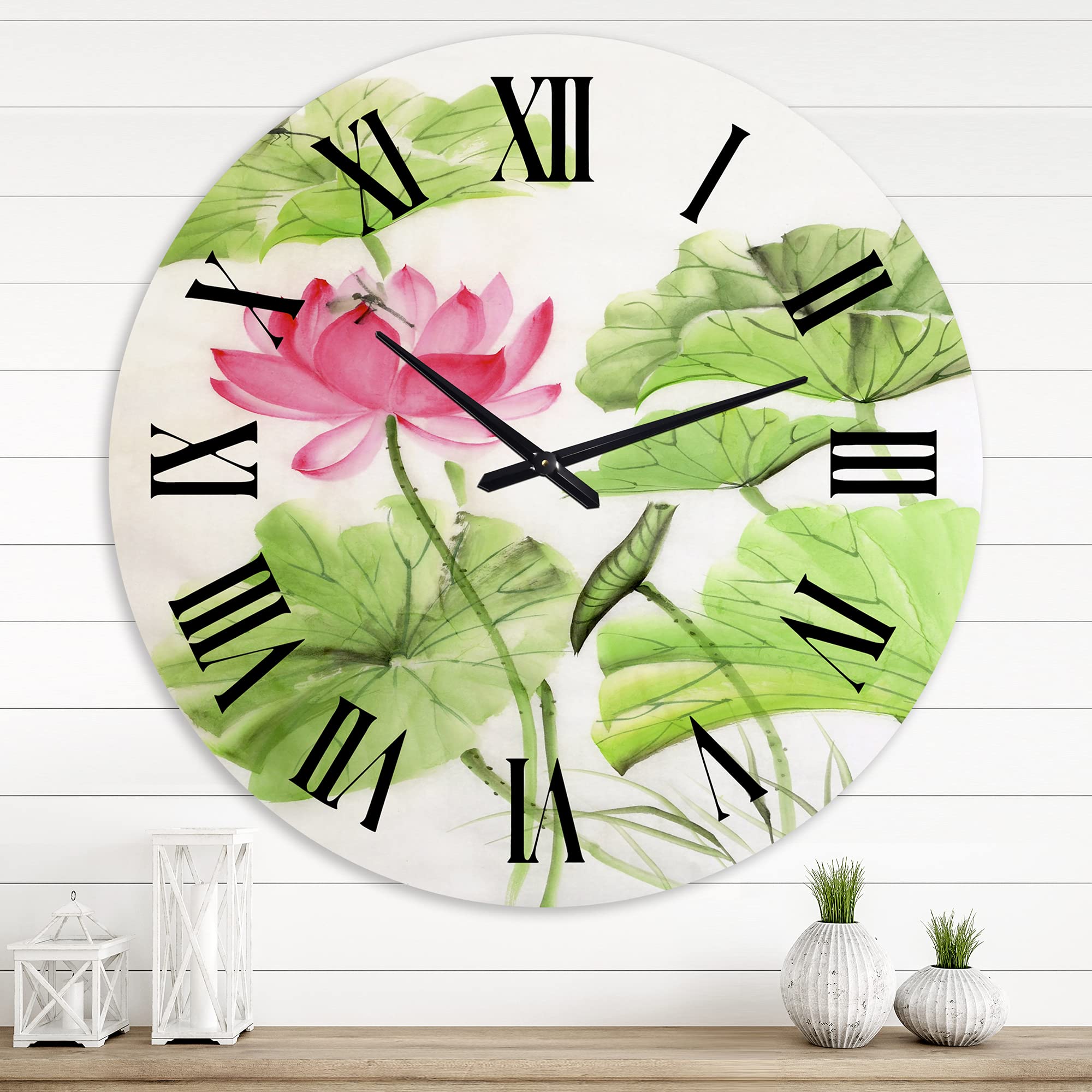DesignQ Traditional 'Lotus & Dragonfly' Large Floral Wall Clock - Elegant Home Decor for Living Room, Bedroom & Office | Perfect Vintage Style Gift for Housewarming & Anniversary