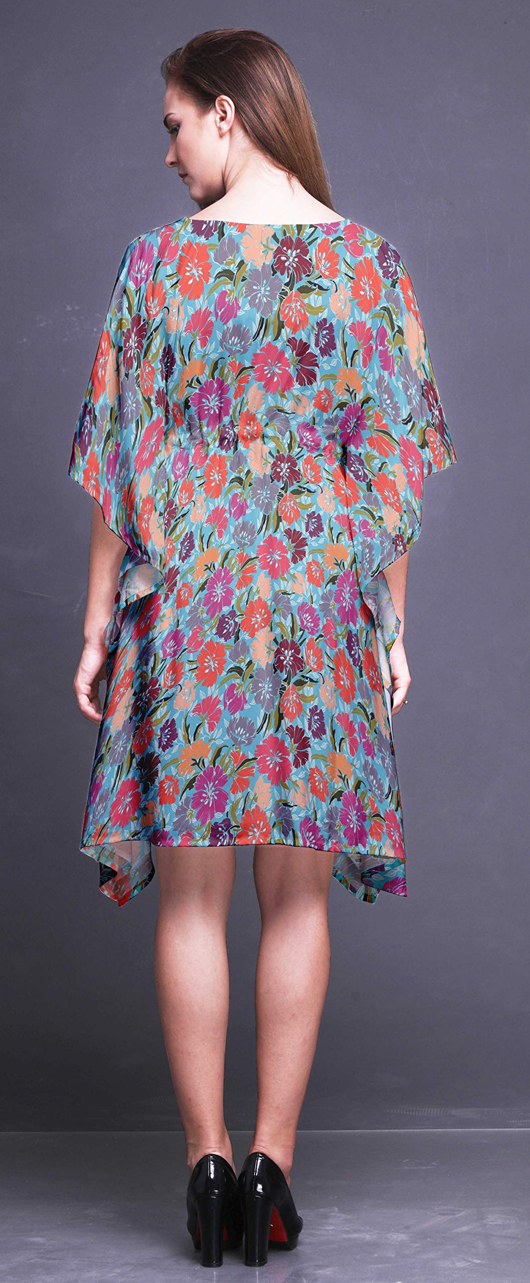 Bimba Women's Short Caftan Midi Dress - Beach Cover Up, Swimwear Cover Up, Summer Boho Kaftan Dress for Pool, Vacation & Resort Wear