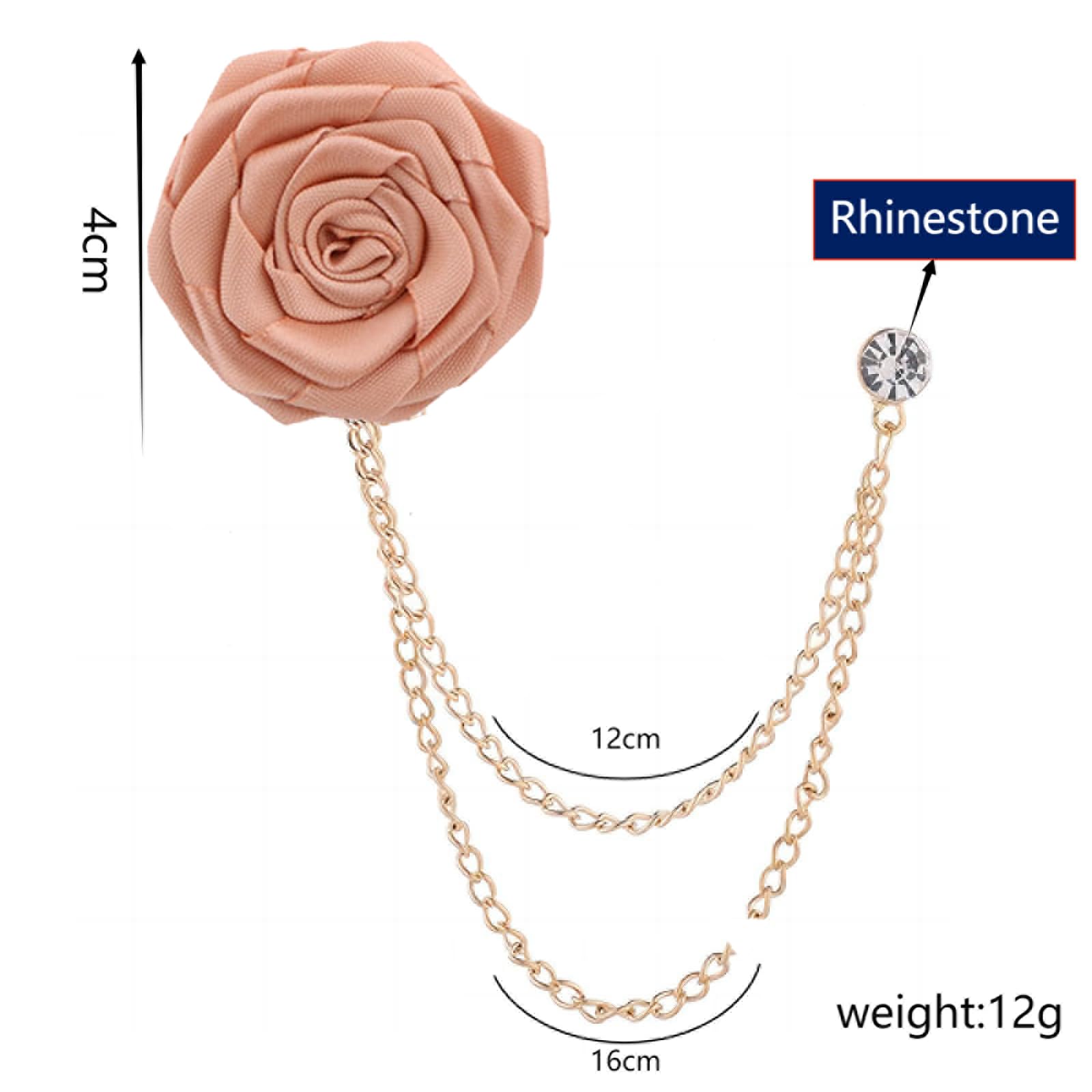 Elegant Rose Flower Pin Brooch for Men - Long Chain Fringe Lapel Pin Fabric Boutonniere - Wedding Suit Accessories for Groomsmen - Perfect for Formal Events, Prom, and Business Attire