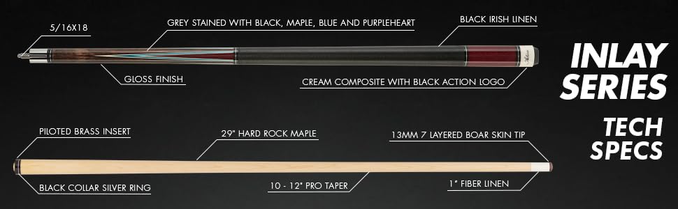 Premium Grey & Purpleheart Inlaid Billiards Pool Cue Stick - Professional Tournament Quality - Perfect for Home Game Rooms, Bars, and Competitive Play