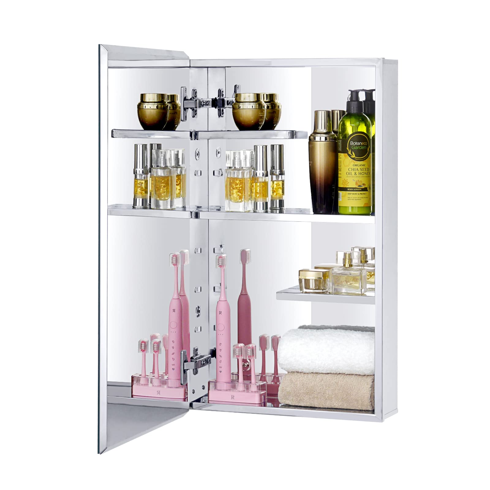 Stainless Steel Bathroom Wall Cabinet with Half Cut Shelves - 14.8 x 25.6 Inch Medicine Storage Cabinet for Bathroom, Living Room & Kitchen Organization - Perfect for Storing Toiletries, Medicines & Small Essentials
