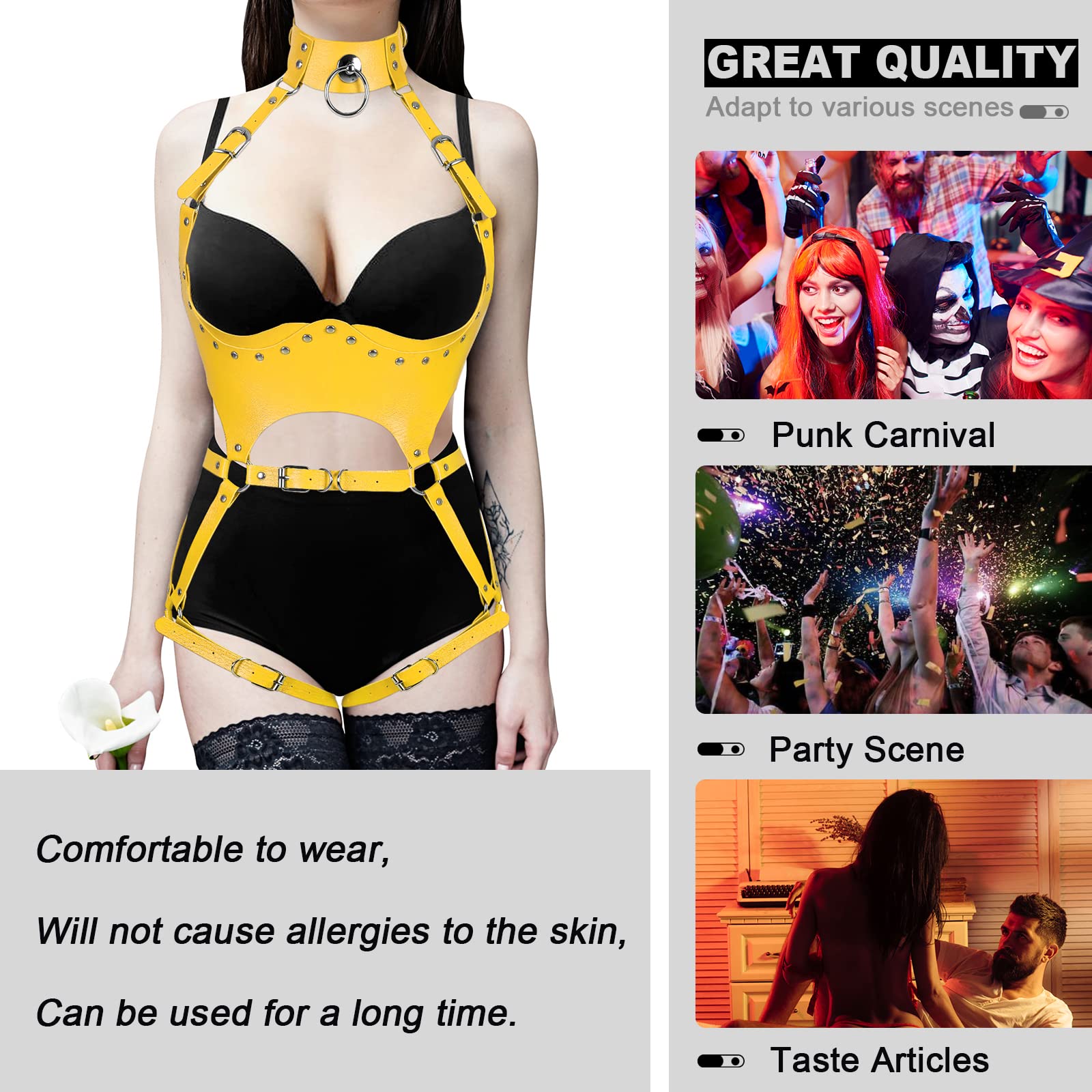 Sexy Punk Body Harness Lingerie - Leather Cage Bra & Adjustable Belts for Women, Gothic Rave Jewelry with Hollow Out Design | Perfect for EDM Festivals, Bachelorette Parties & Boudoir Photography