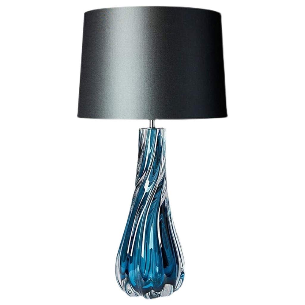 Modern Glass Bedside Table Lamp - Hand Blown Glass Base with Black Drum Shade for Bedroom, Study & Living Room | Elegant Nightstand Lighting for Reading & Relaxation