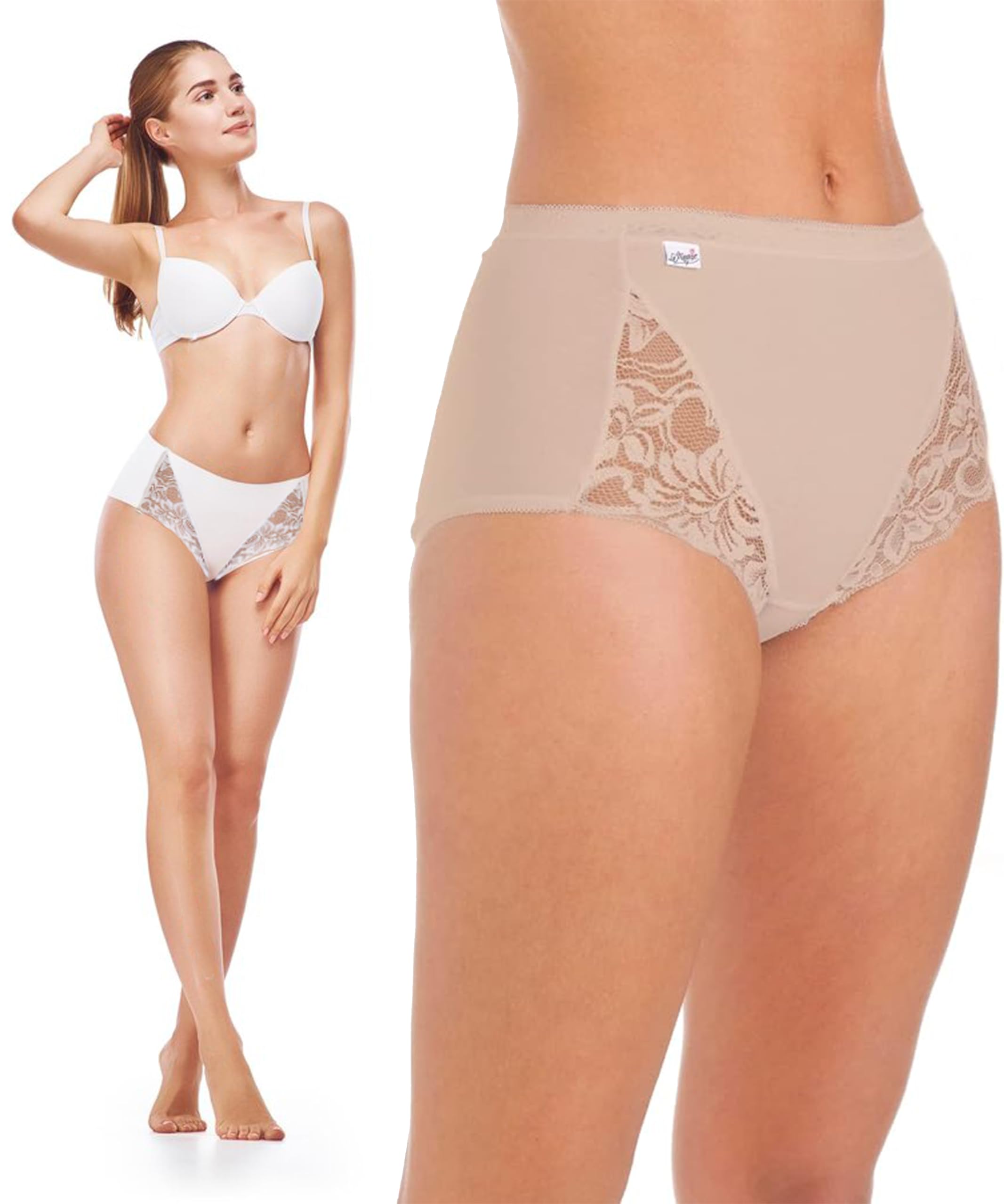 3 Pack Women's Full Coverage Lace Stretch Briefs - Comfortable Cotton Bikini Underwear with Support for Daily Wear, Sleep & Travel