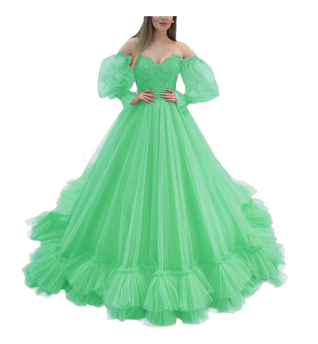 Elegant Sweetheart Neckline Tulle Prom Dress with Puffy Sleeves - Women's Long Ball Gown for Quinceañera, Homecoming, Wedding & Special Occasions