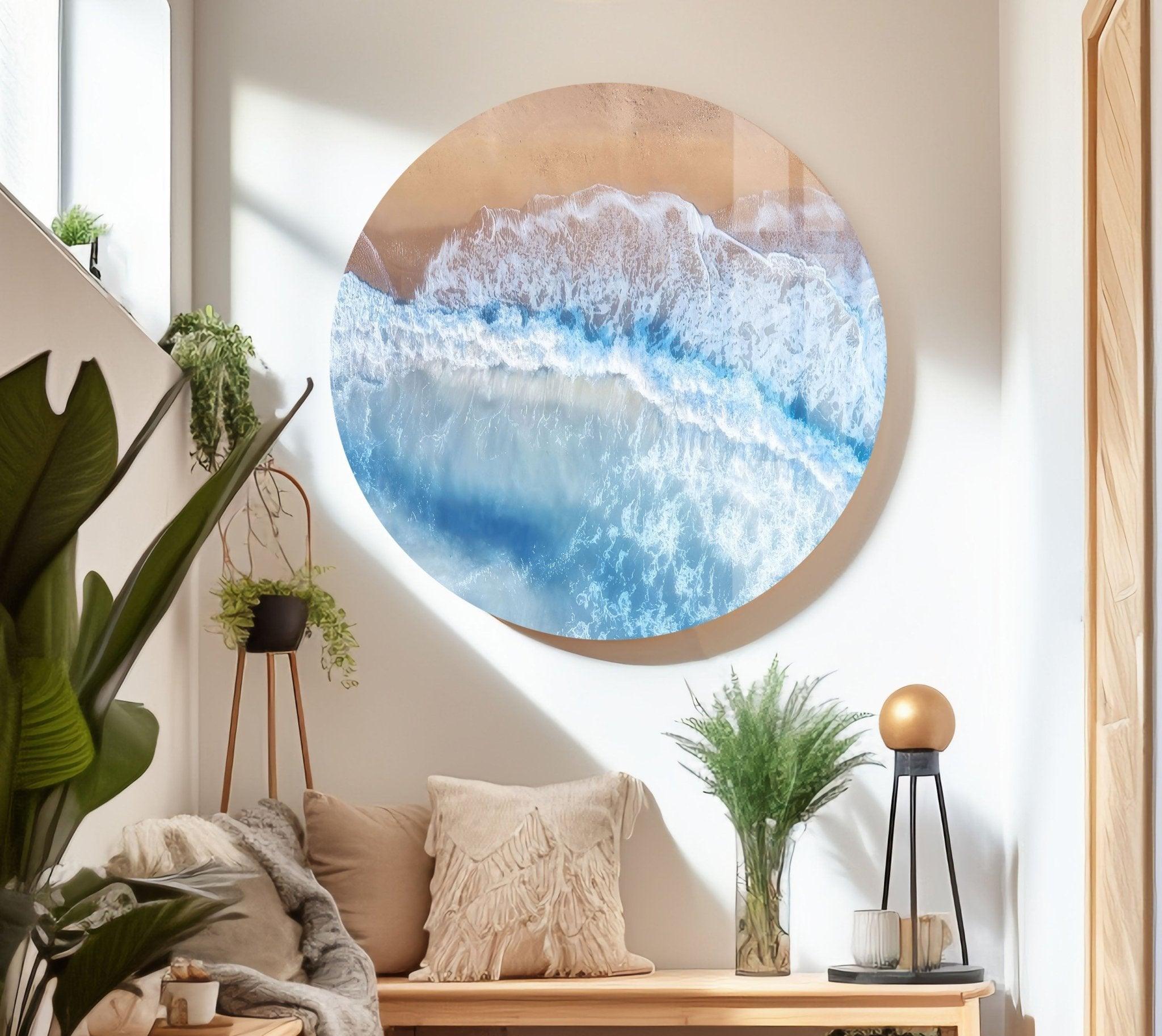 Stunning Aerial View Beach Glass Wall Art - Coastal Home Decor for Living Room, Bedroom & Office - Perfect Gift for Beach Lovers