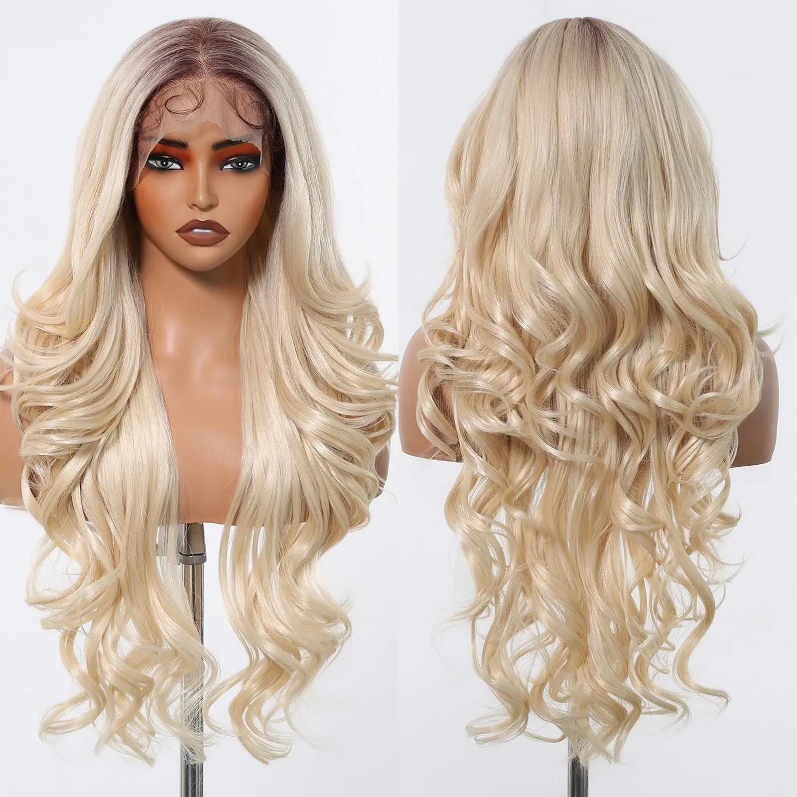 Long Brown Blonde Highlight Synthetic Hair Wig for Women - Natural Looking Straight Shoulder Length Cosplay Costume Party Daily Wear