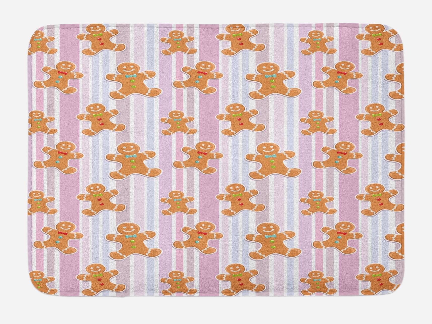 Ambesonne Gingerbread Man Bath Mat - Non-Slip Plush Bathroom Rug with Pastel Striped Bakery Xmas Design, 30.2 x 20 Inches, Pink Pale Coffee - Perfect for Holiday Decor, Christmas Gift & Cozy Bathroom Upgrade