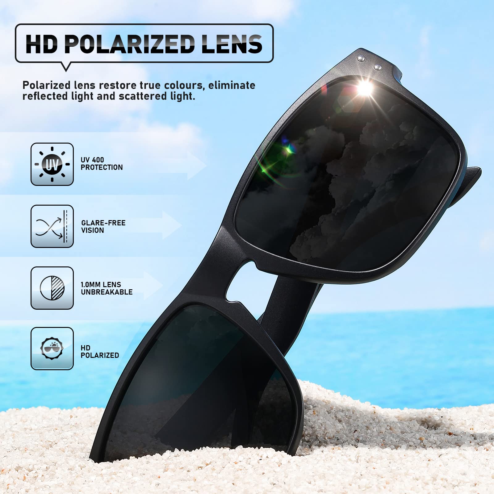 Polarized Sunglasses for Men & Women - Retro Square UV Protection Sunglasses for Fishing, Driving, Outdoor Activities | Fashion & Sports Eyewear