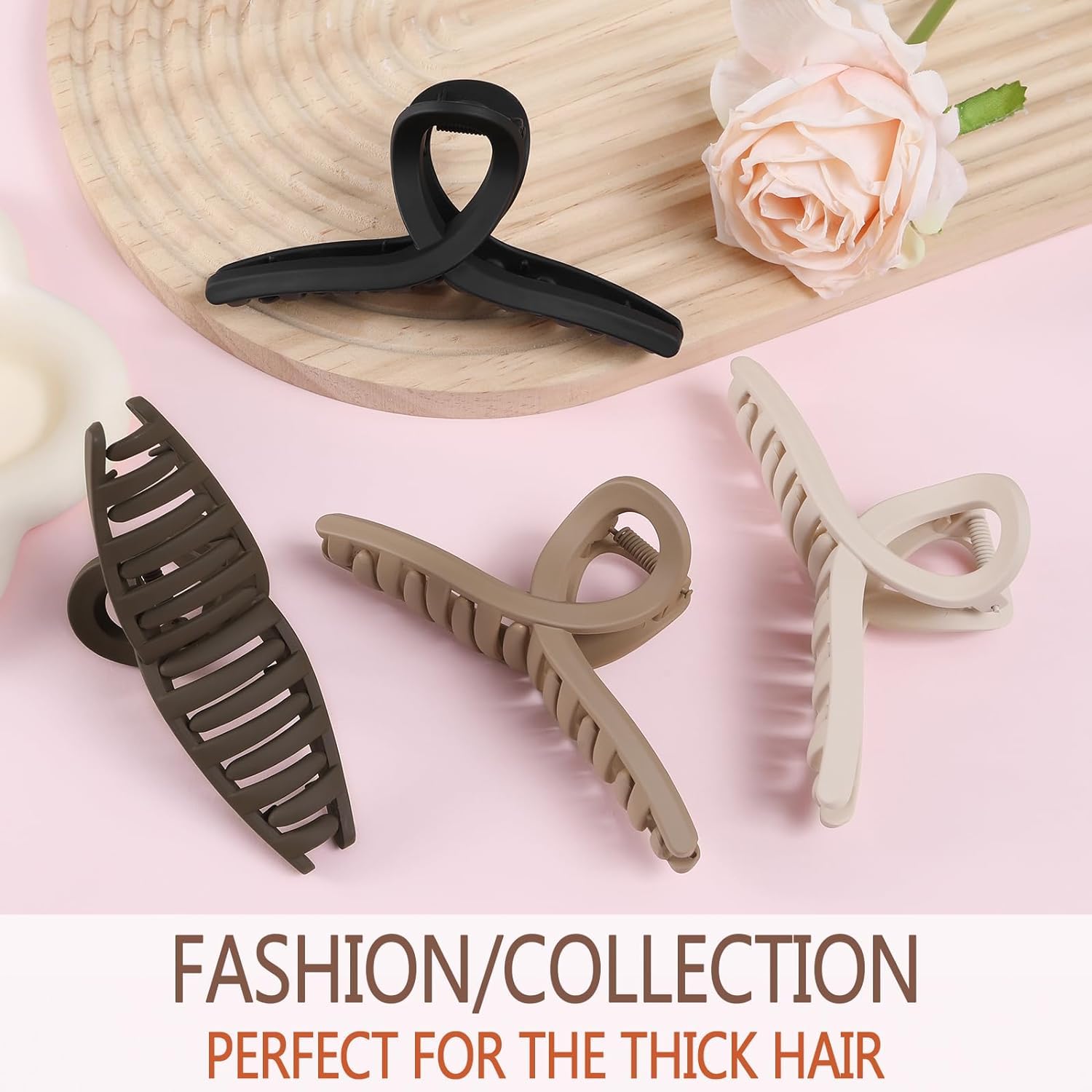 Extra Large Claw Clips for Thick & Long Hair - 4 Pack Jumbo Non-Slip Hair Clips for Women - Strong Hold Matte Jaw Clips in Neutral Colors - Perfect for Updos, Ponytails & Everyday Hairstyles