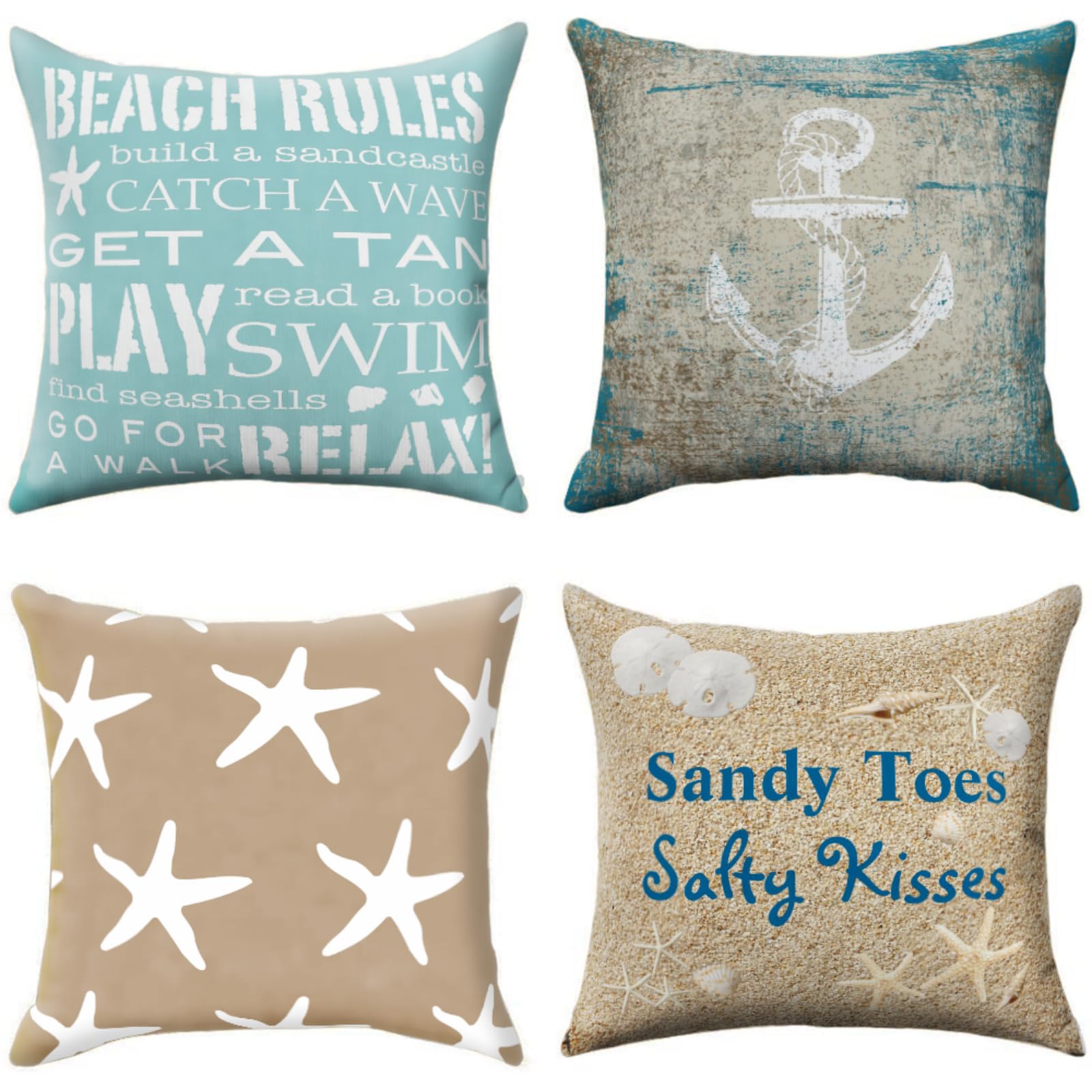GALMAXS7 Set of 4 Coastal Pillow Covers 16x16 Inches - Beach Starfish & Nautical Anchor Decorative Cushion Covers for Sofa, Bedroom, Living Room | Perfect for Coastal Decor, Beach House & Nautical Theme Rooms