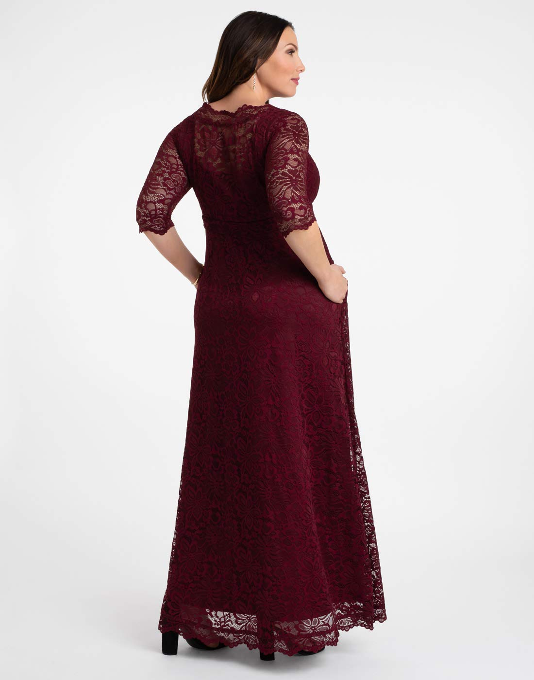 Kiyonna Women’s Plus Size Leona Lace Gown - Elegant Maxi Dress Formal Evening Ball Gown with Side Pockets for Wedding Guest, Prom, Cocktail Party & Special Occasions