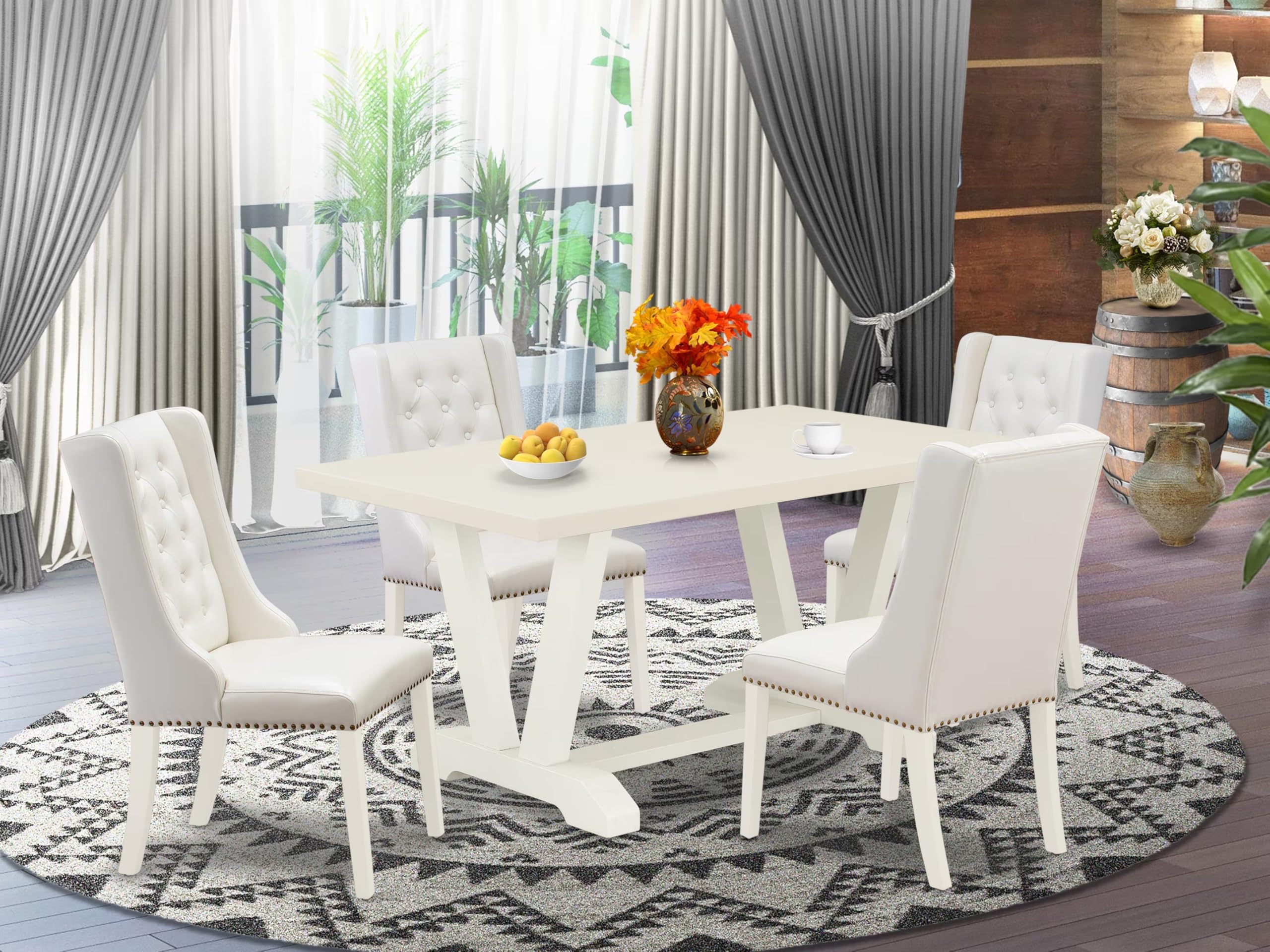 East West Furniture 5-Piece Dining Table Set for 4 - 36x60 Inch Rectangle Kitchen Table with V-Legs & 4 Light Gray Faux Leather Chairs, Multi-Color - Perfect for Small Spaces, Breakfast Nooks & Cozy Family Meals