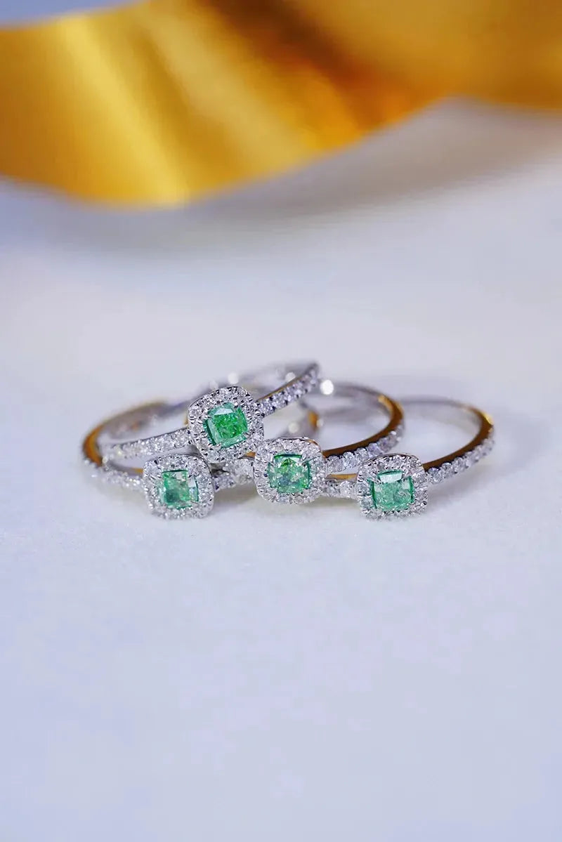 18K White Gold Natural Green Diamond Engagement Ring for Women - Luxury Wedding Jewelry, Elegant Proposal & Anniversary Gift, Perfect for Bridal & Special Occasions