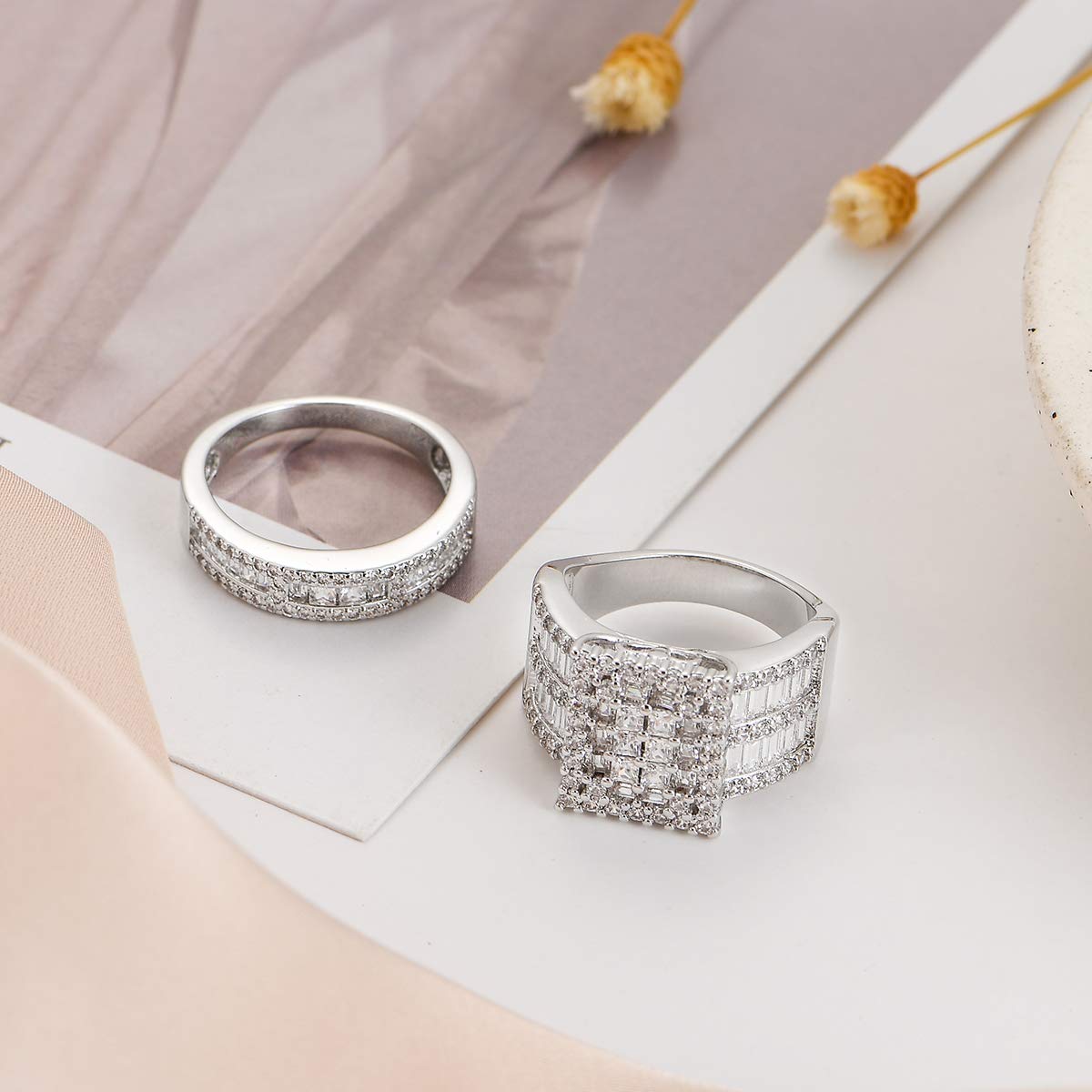 Elegant White Gold Cubic Zirconia Wedding Ring Set for Women - Fashionable Silver Engagement Rings - Perfect for Weddings, Anniversaries & Romantic Proposals