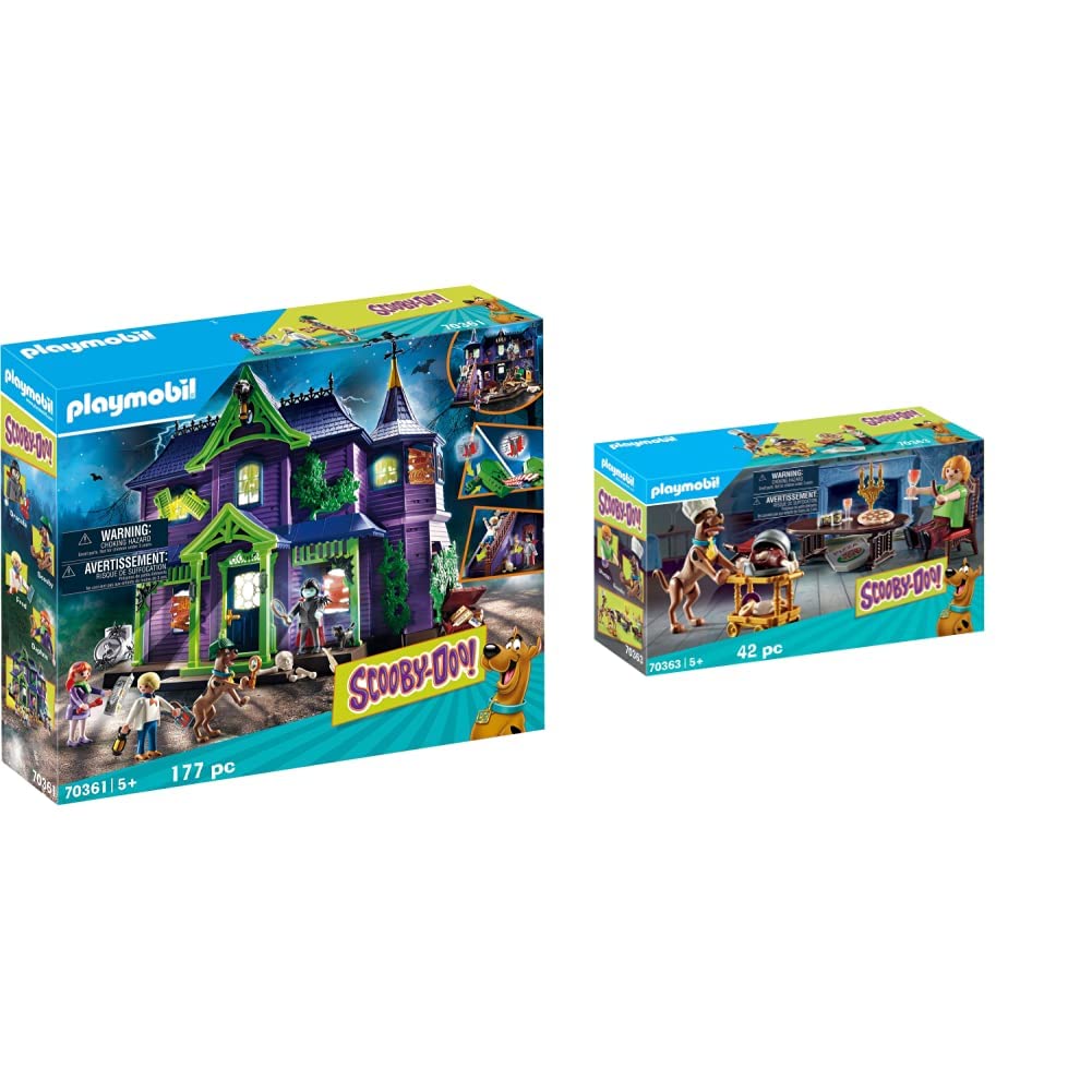 PLAYMOBIL Scooby-DOO! Mystery Mansion Adventure Playset & Dinner with Shaggy Playset - Interactive Scooby-Doo Toy Sets for Kids, Collectible Action Figures for Mystery Solving Playtime