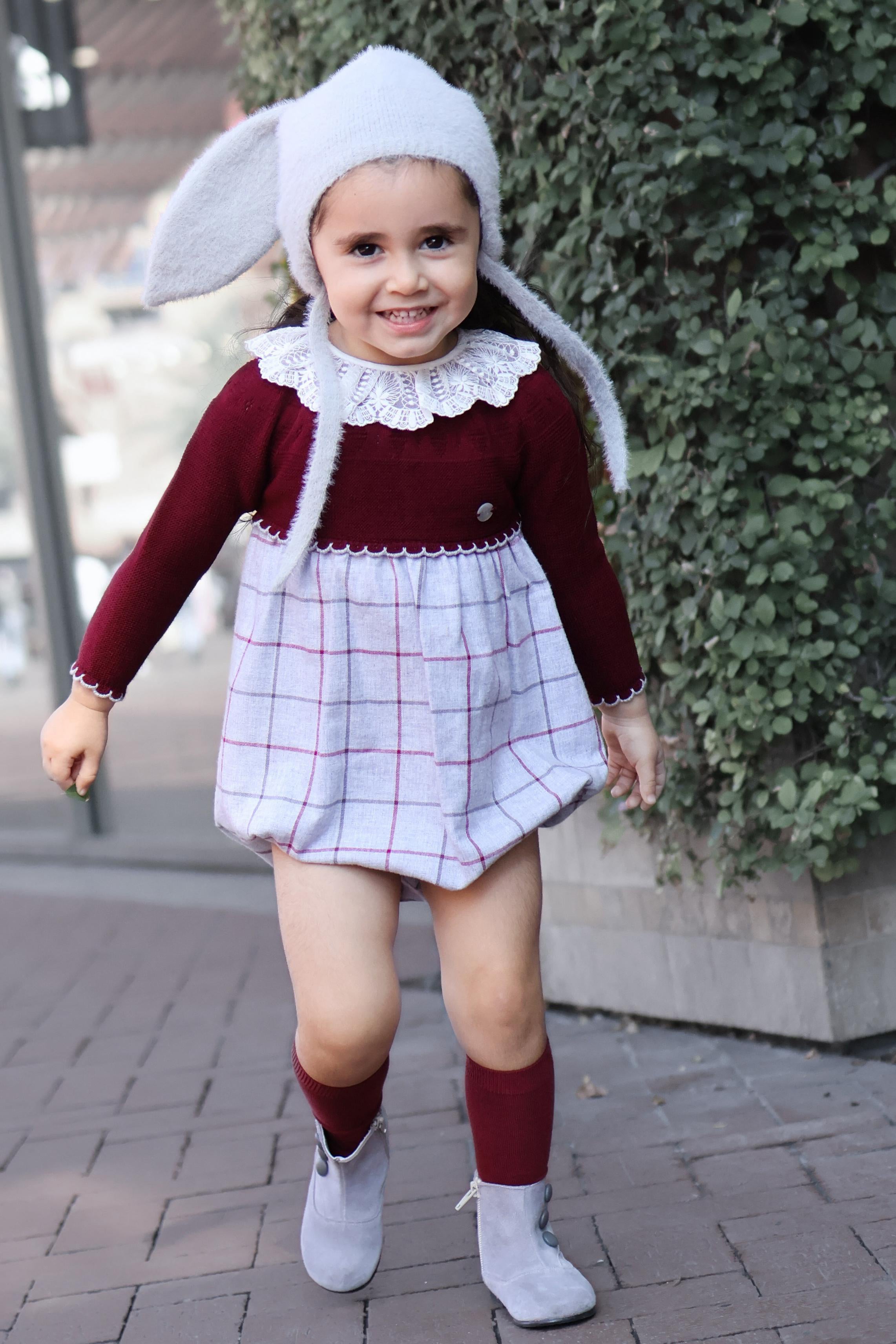 Eliza Burgundy Half Knit Tartan Romper for Women - Stylish Casual Jumpsuit with Plaid Pattern | Perfect for Date Night, Brunch & Summer Outings