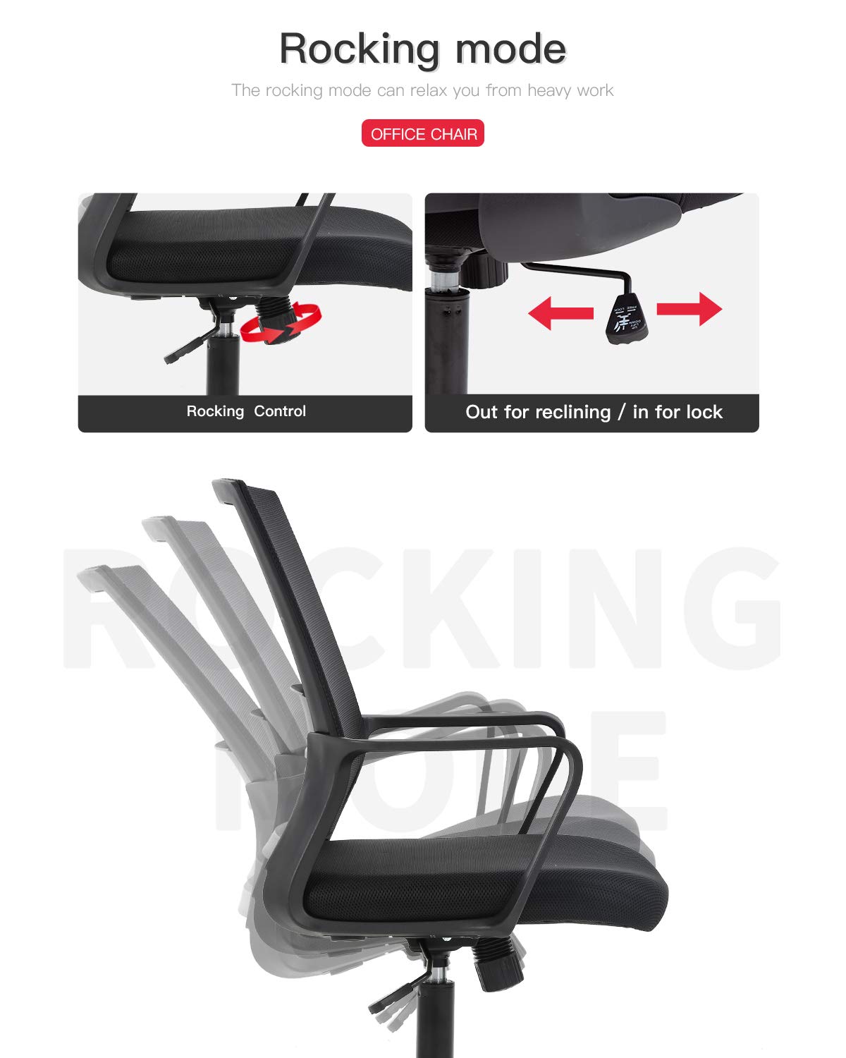 Ergonomic Mesh Office Chair with Wheels & Lumbar Support - Adjustable Mid-Back Swivel Task Chair for Home Office, Computer Desk & Executive Work - Comfortable Breathable Mesh Back & Armrests (Black) - Perfect for Long Work Hours, Gaming & Remote Work Setup