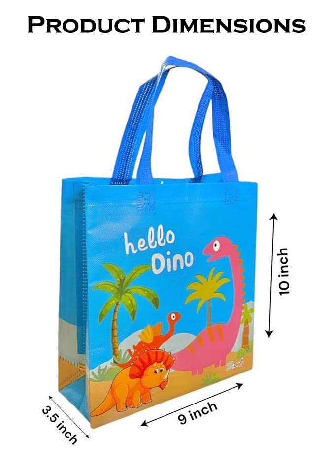 KOBBET 12-Piece Dinosaur Party Favor Gift Bags for Kids - Blue Reusable Goodie Bags for Birthday Parties, Weddings, Baby Showers & Classroom Treats | Perfect for Candy, Toys & Small Gifts