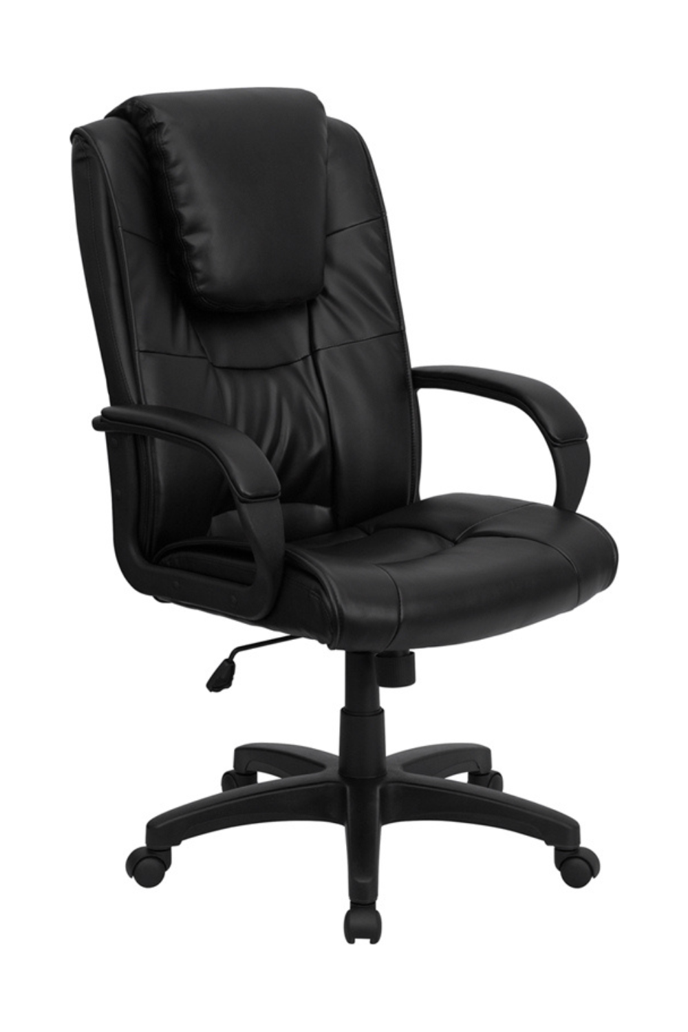 Premium FLASH Jessica High Back Black LeatherSoft Executive Swivel Office Chair with Oversized Headrest & Adjustable Arms - Ergonomic Desk Chair for Home Office, Gaming & Workspace Comfort