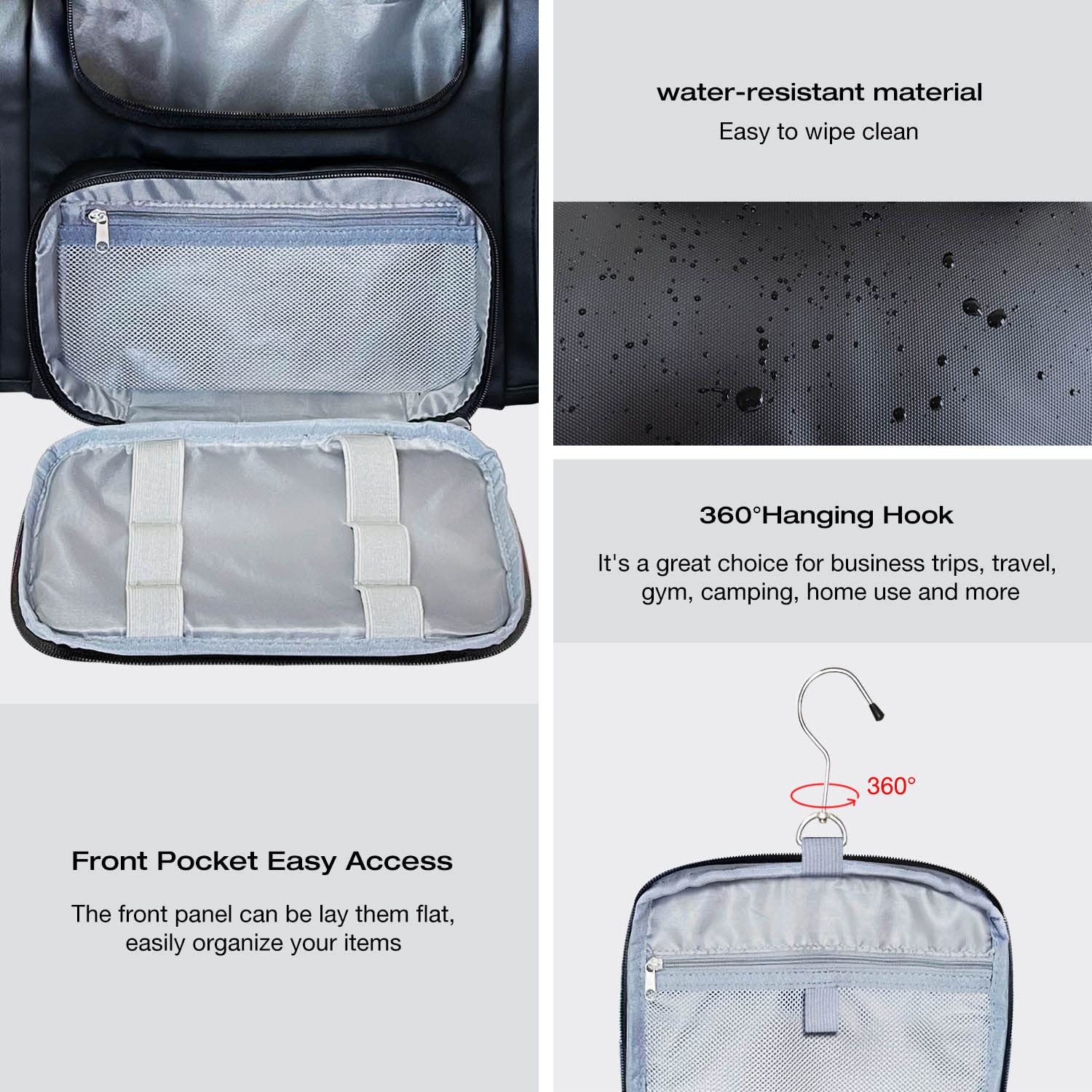 Extra Large Hanging Travel Toiletry Bag for Men & Women - Waterproof Cosmetic Organizer with Multiple Pockets - Perfect for Bathroom Storage, Makeup Accessories & Travel Essentials (Black)