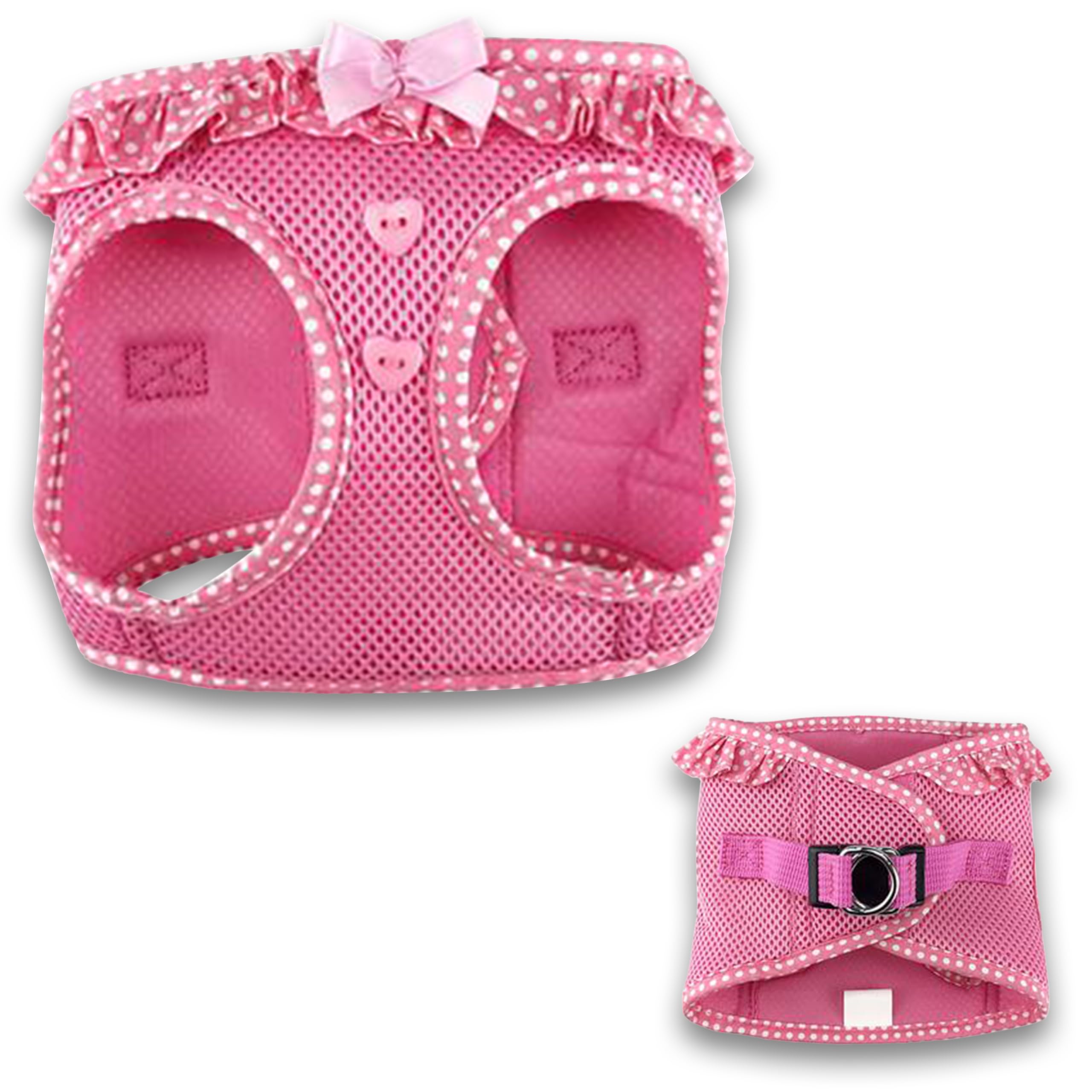 Doggie Design No-Choke Dog Harness - Breathable Mesh Polyester Pet Vest with Easy Step-in Design | Adjustable & Comfortable for Small to Medium Dogs | Perfect for Walking, Training & Outdoor Adventures - Pink Polka Dot - Size M