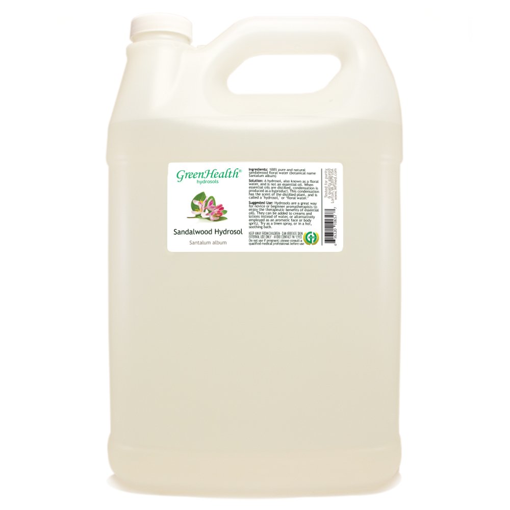 Pure Sandalwood Hydrosol Floral Water - 1 Gallon Plastic Jug with Cap - 100% Natural Aromatherapy Mist for Skin Care, Room Spray & Relaxation